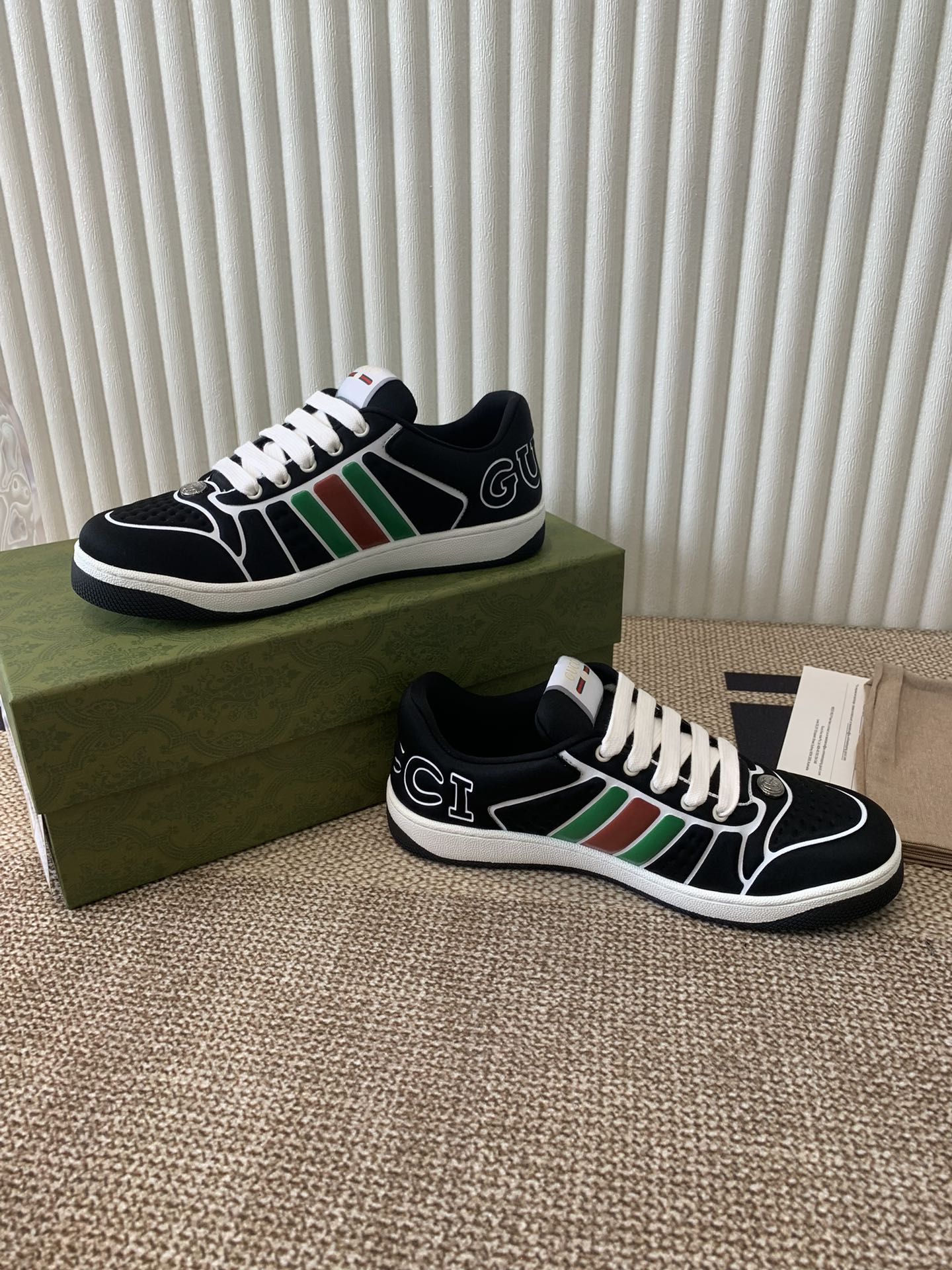 GG SCREENER SNEAKER WITH WEB BLACK CALFSKIN