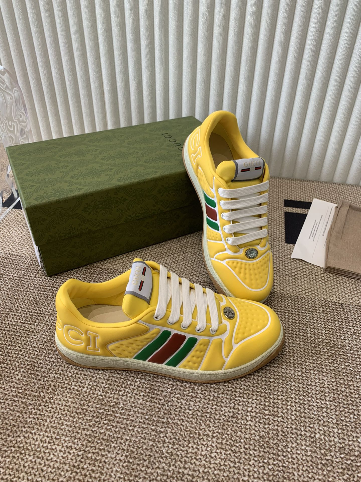 GG SCREENER SNEAKER WITH WEB LEMON CALFSKIN