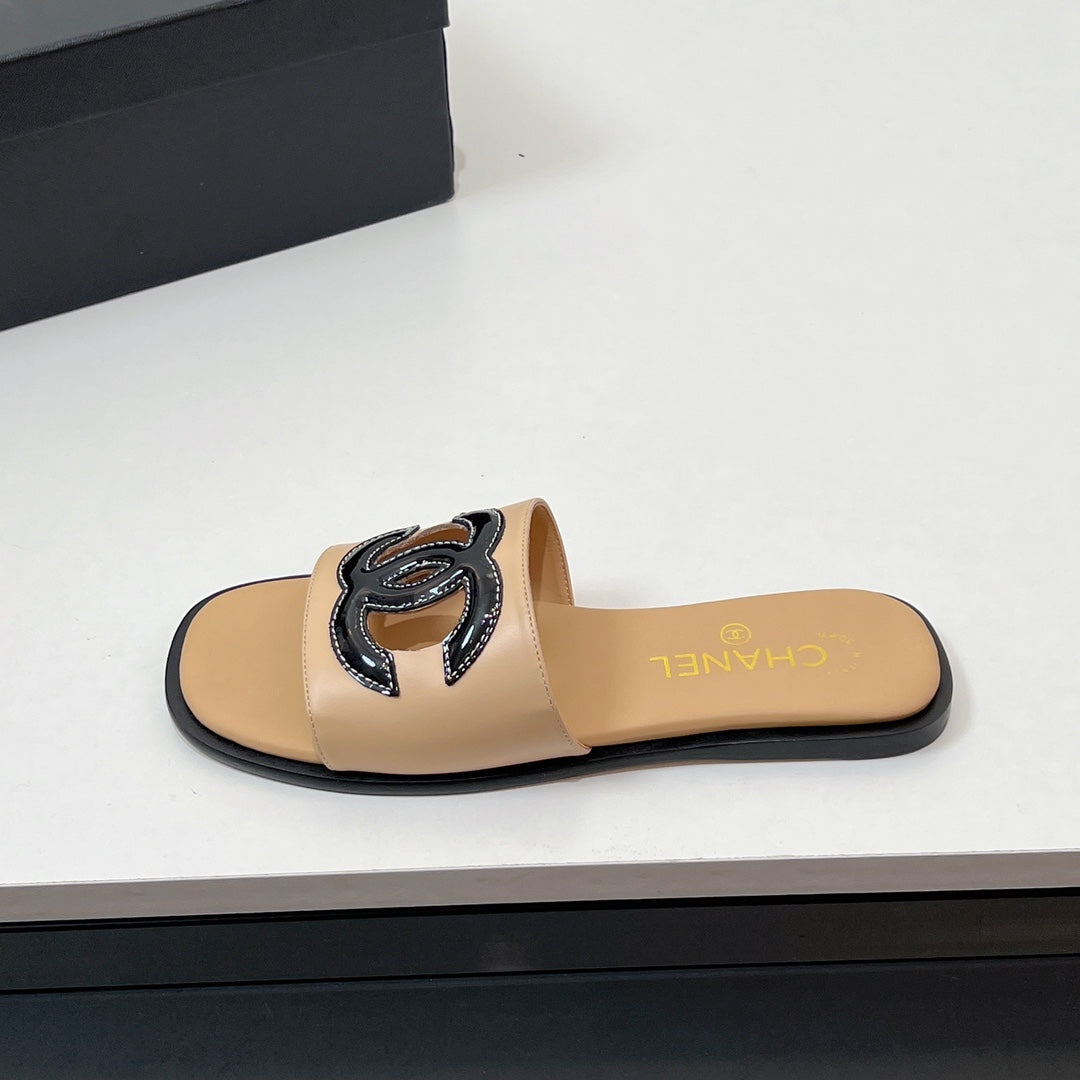 CC Slippers In Dark Beige Calfskin 149746