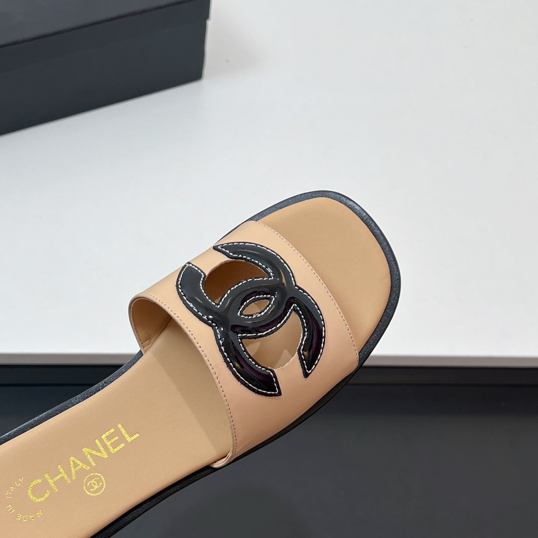 CC Slippers In Dark Beige Calfskin 149746