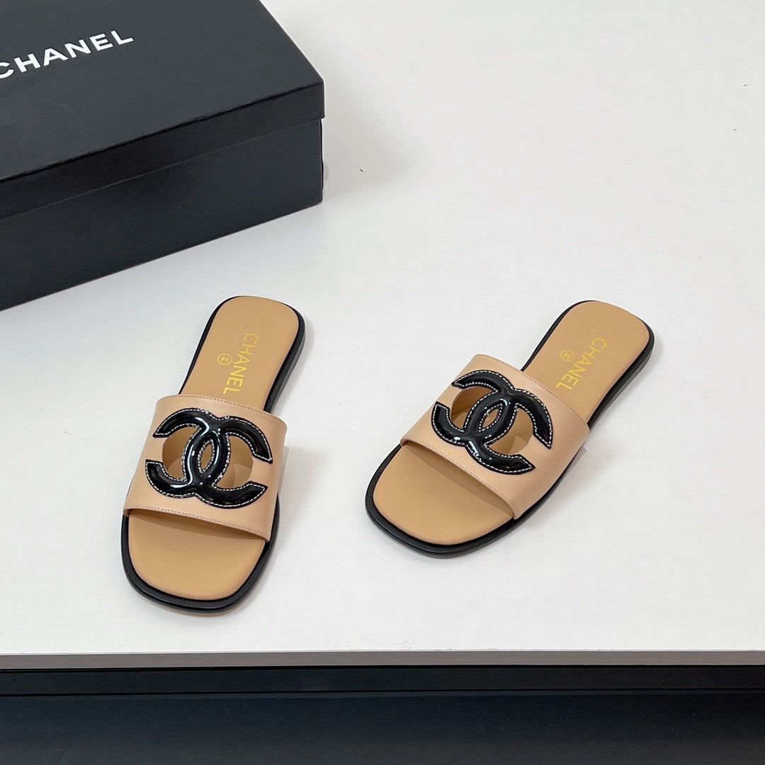 CC Slippers In Dark Beige Calfskin 149746