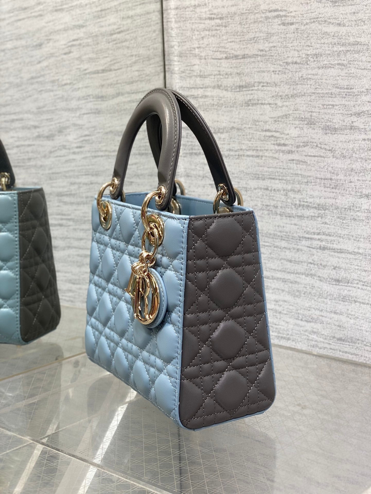 CD Lady Dior Bag Blue Grey Sheepskin 214235