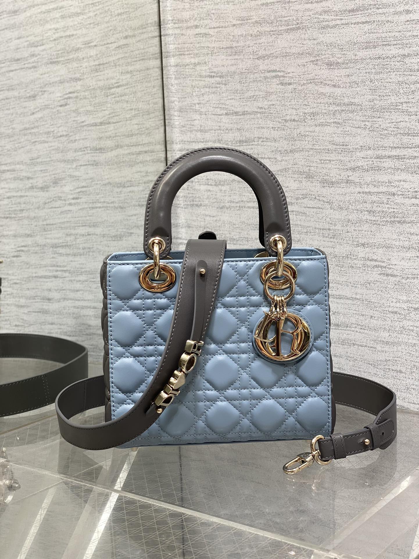 CD Lady Dior Bag Blue Grey Sheepskin 214235
