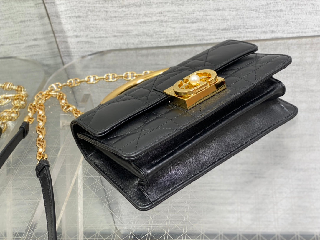 CD Macrocannage Ange Shoulder Bag 20  Black Calfskin