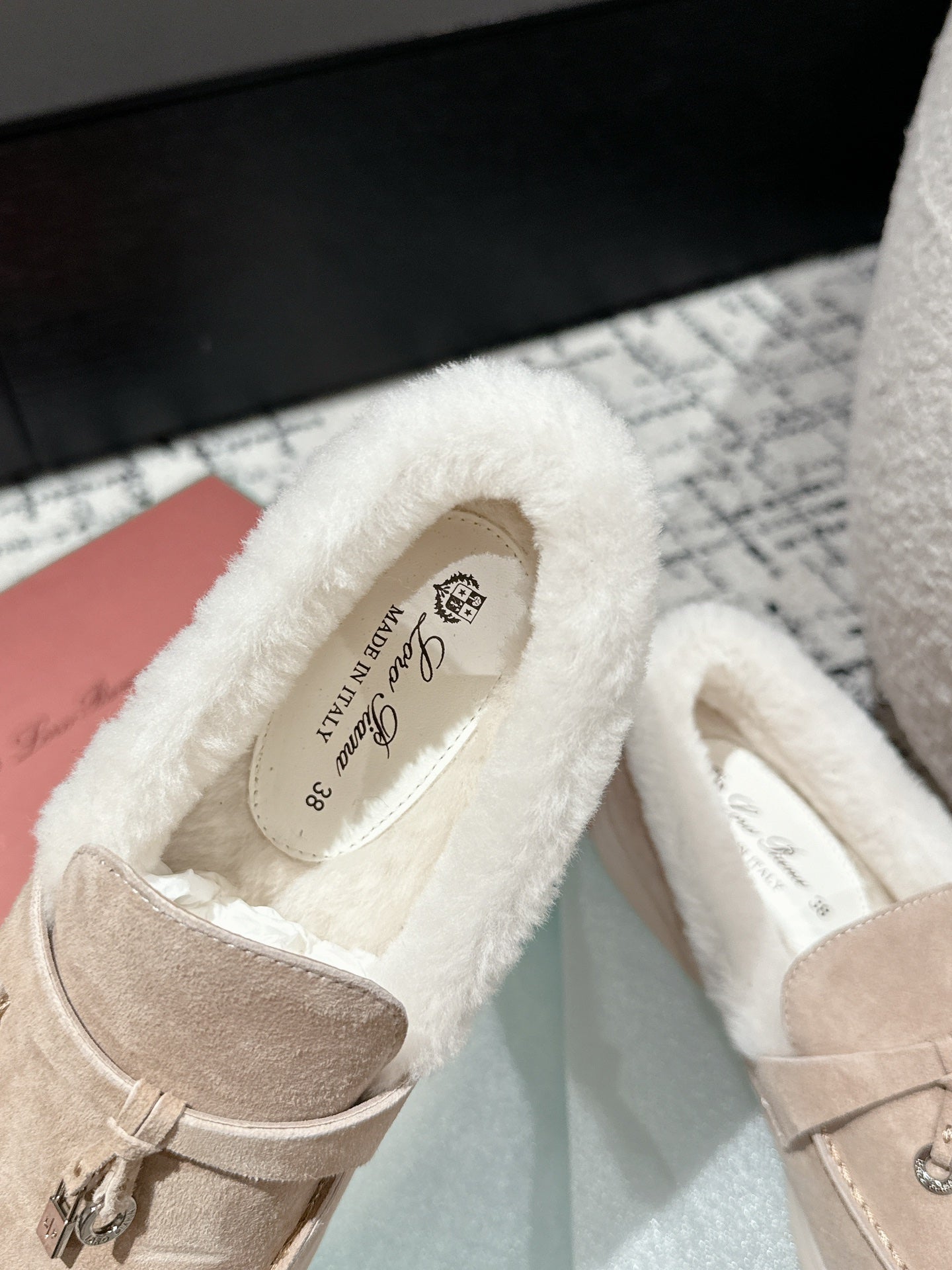 LP Summer Charms Walk Loafers In Almond Beige Mix White Suede With Rabbit Fur Lining 985648