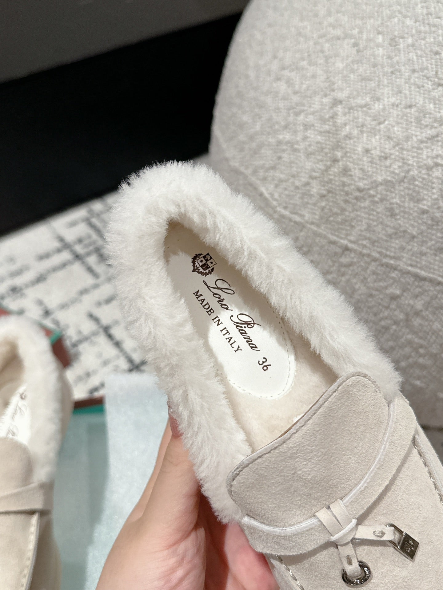 LP Summer Charms Walk Loafers In White Suede With Rabbit Fur Lining 985649