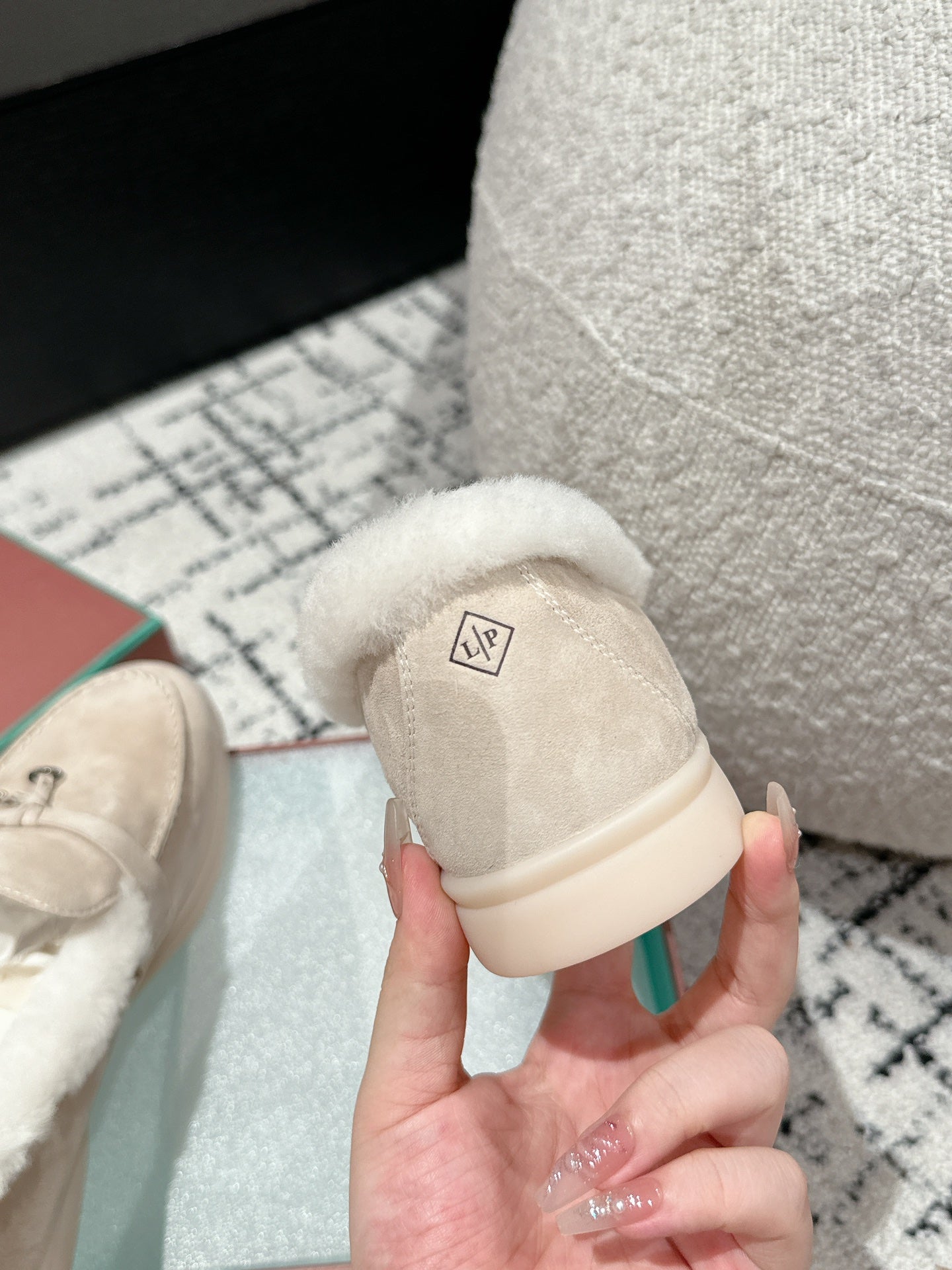 LP Summer Charms Walk Loafers In Light Beige Mix White Suede With Rabbit Fur Lining 985650