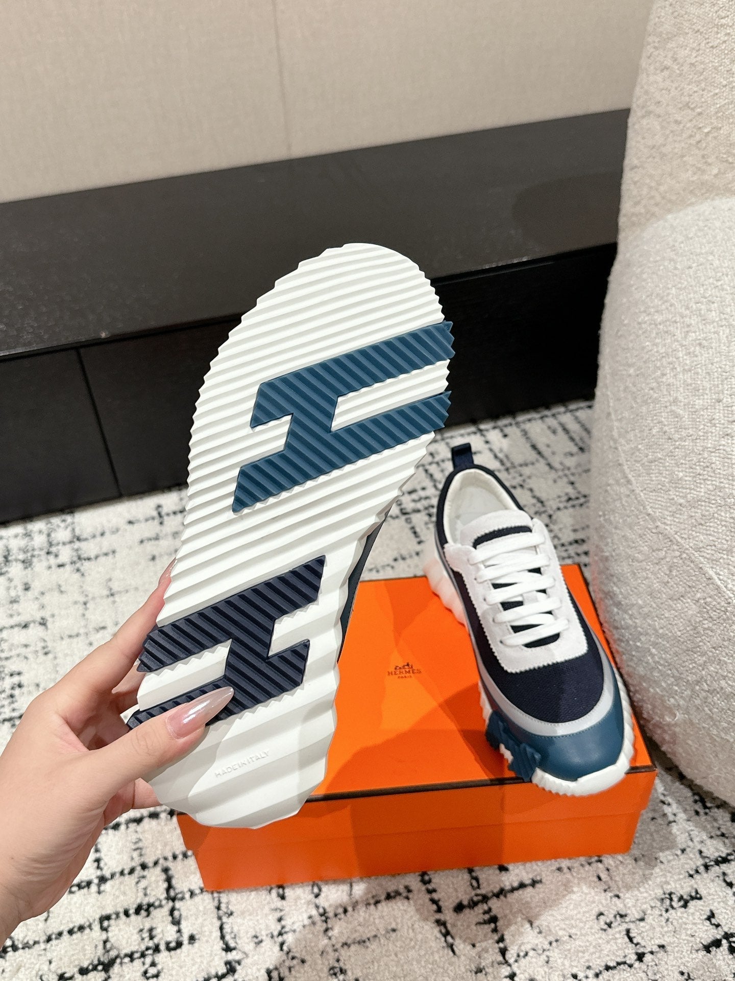 HM Sneaker In Charcoal Blue Mesh Fabric 985314