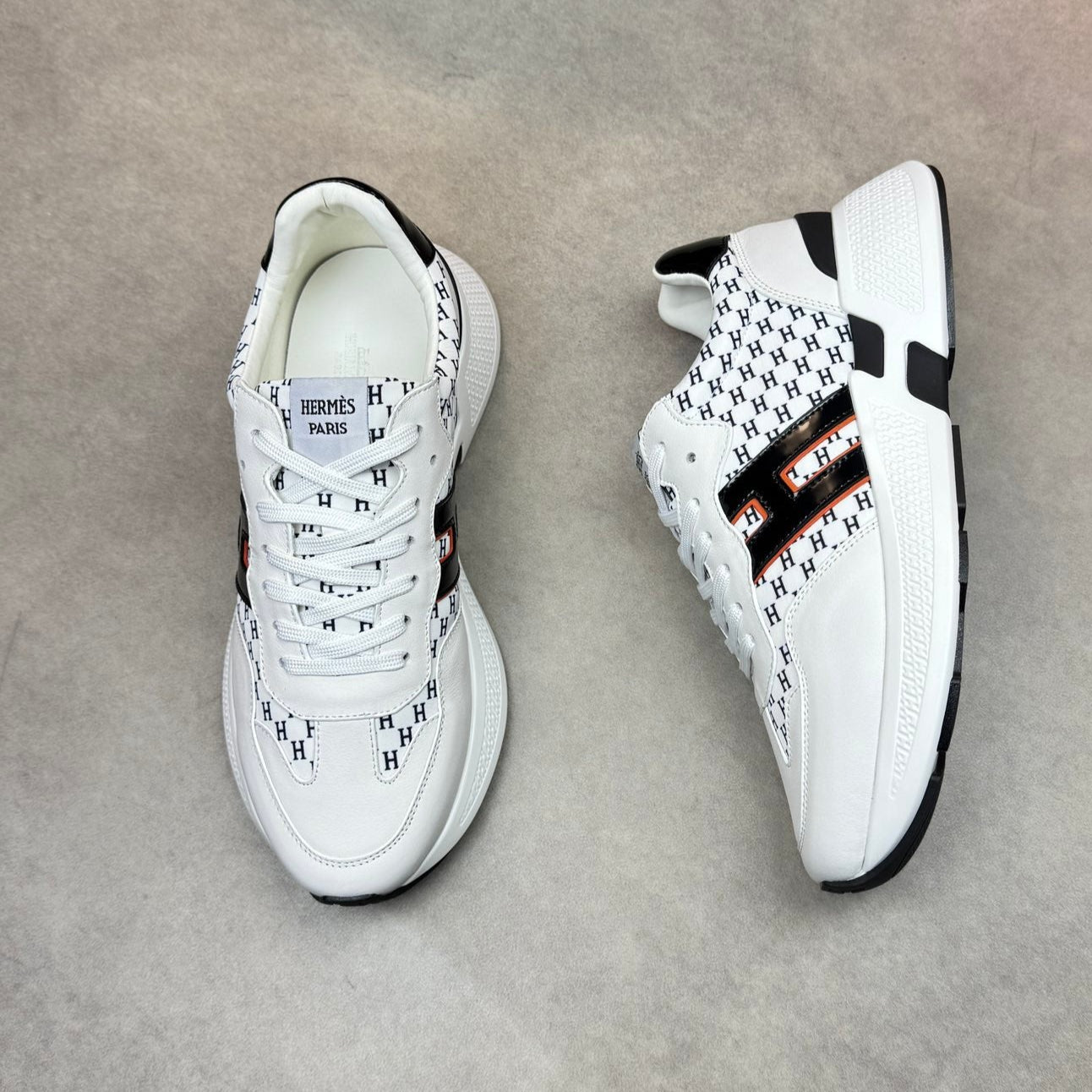 HM Men's Sneaker Black White Calfskin 581691