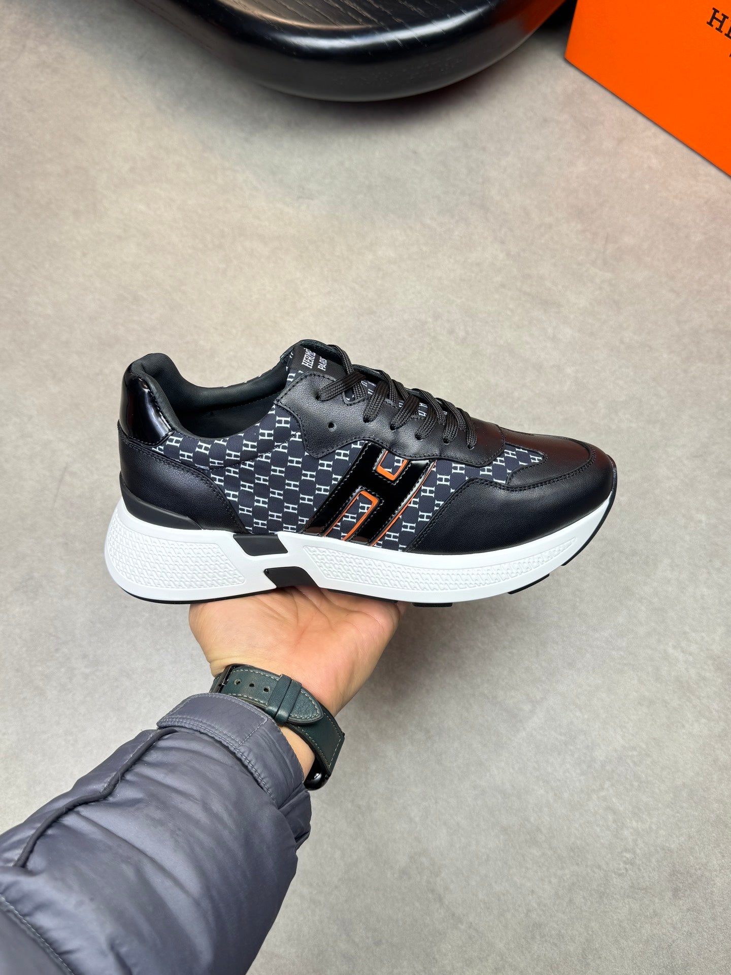 HM Men's Sneaker Black Blue Calfskin 581699