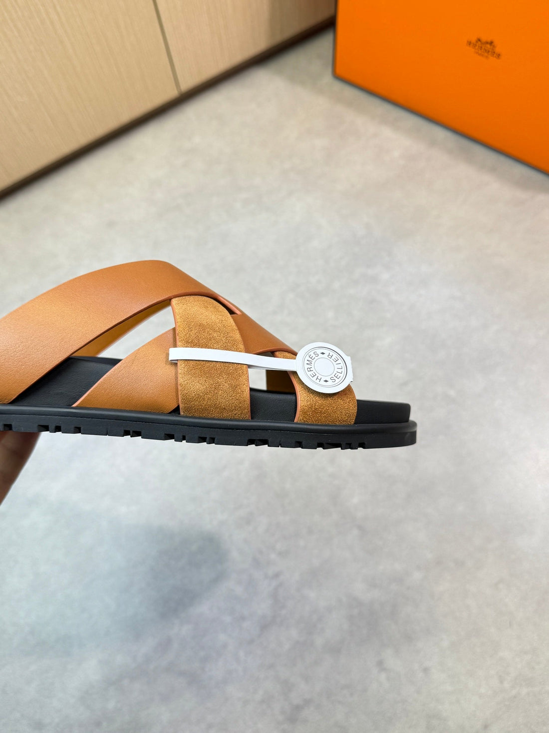 HM Men's Kazimir Slide Brown Calfskin Suede 603170