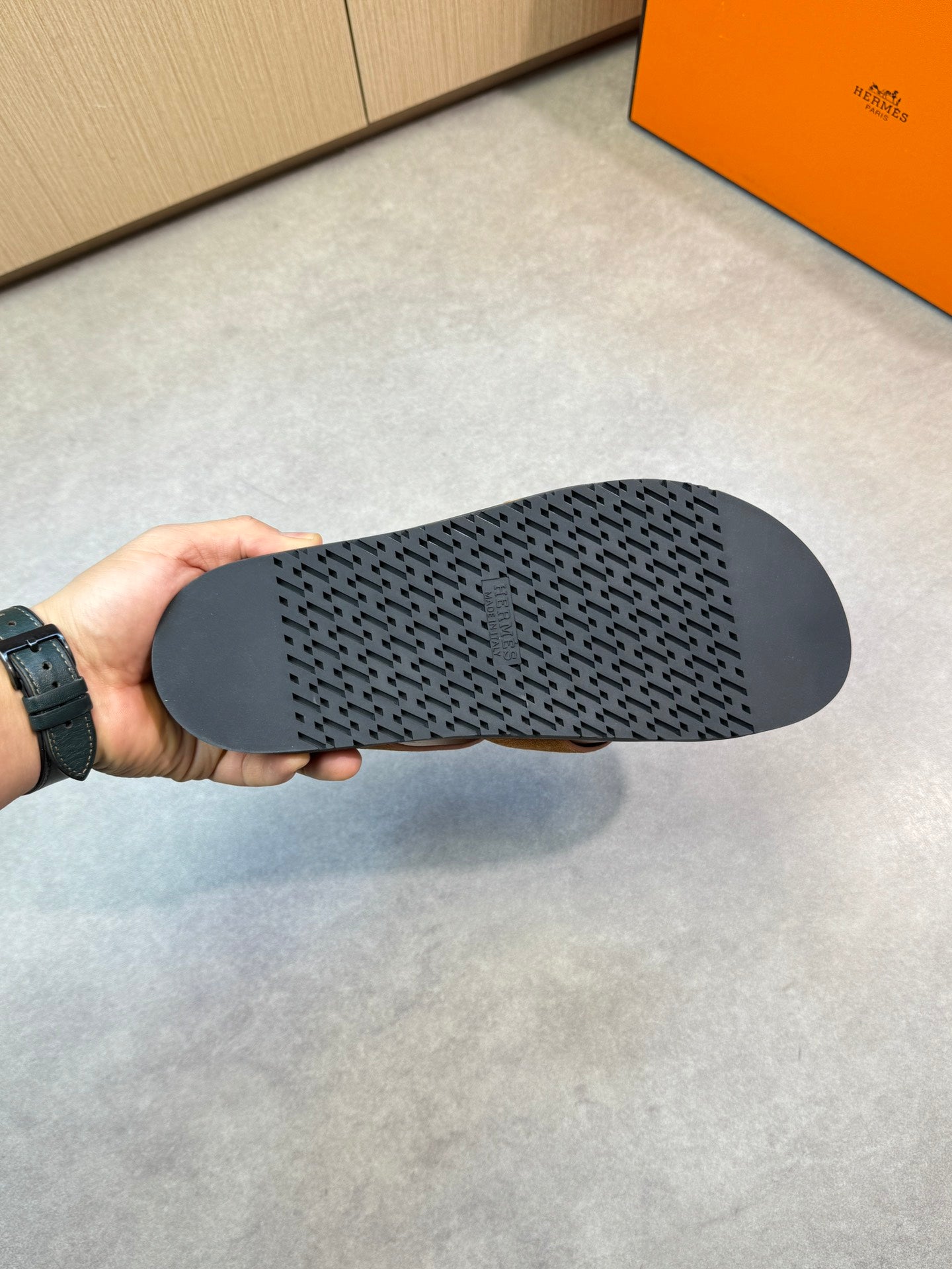 HM Men's Kazimir Slide Brown Calfskin Suede 603170