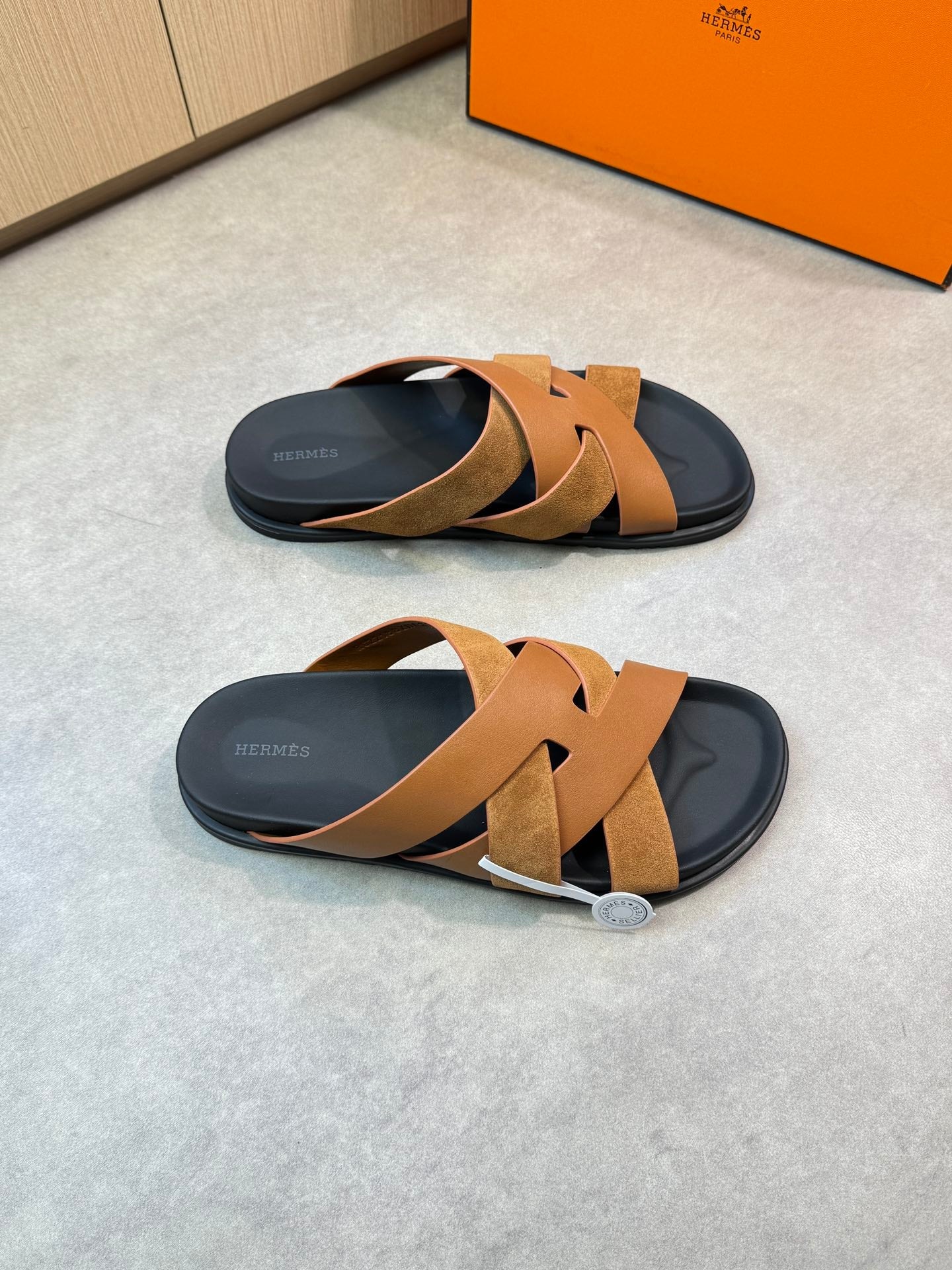 HM Men's Kazimir Slide Brown Calfskin Suede 603170