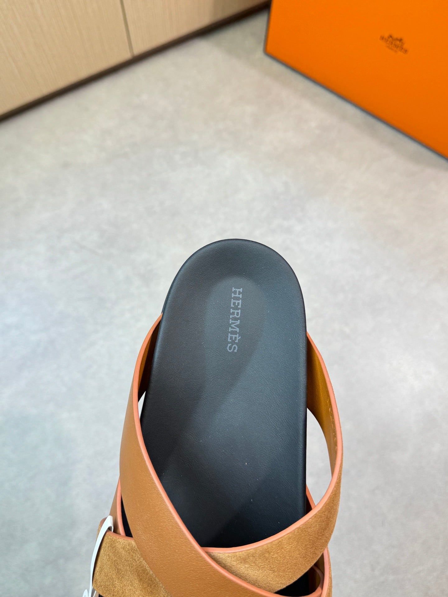 HM Men's Kazimir Slide Brown Calfskin Suede 603170