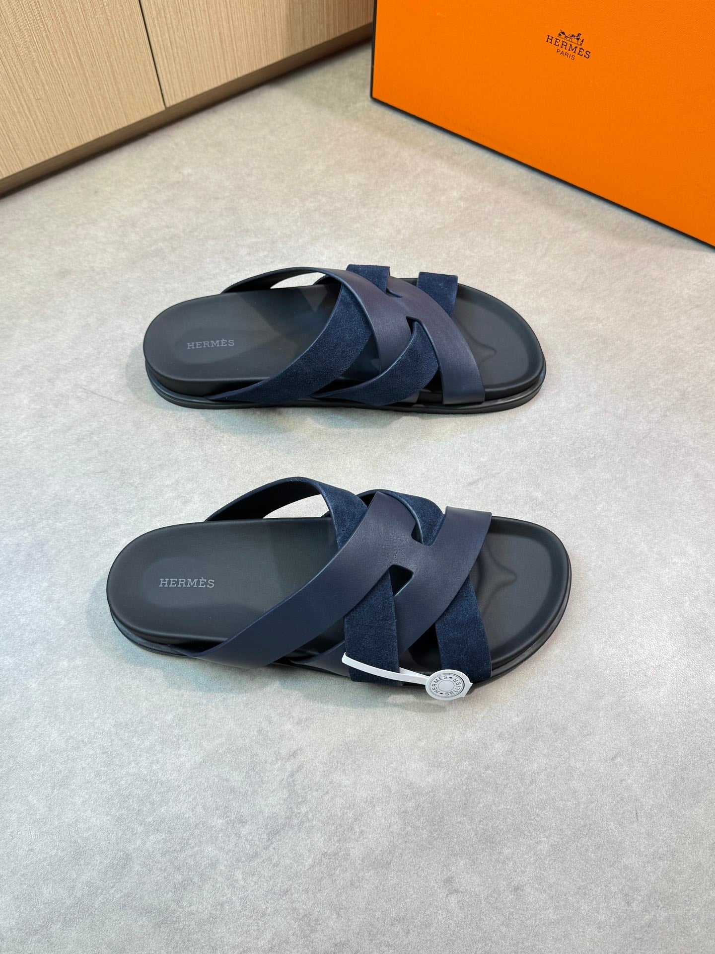 HM Men's Kazimir Slide Navy Blue Calfskin Suede 603171