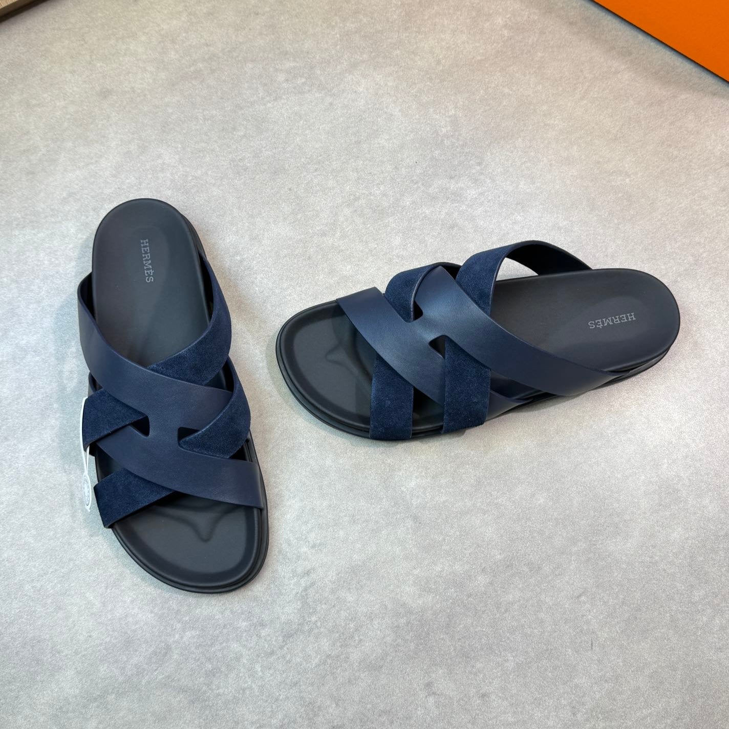 HM Men's Kazimir Slide Navy Blue Calfskin Suede 603171