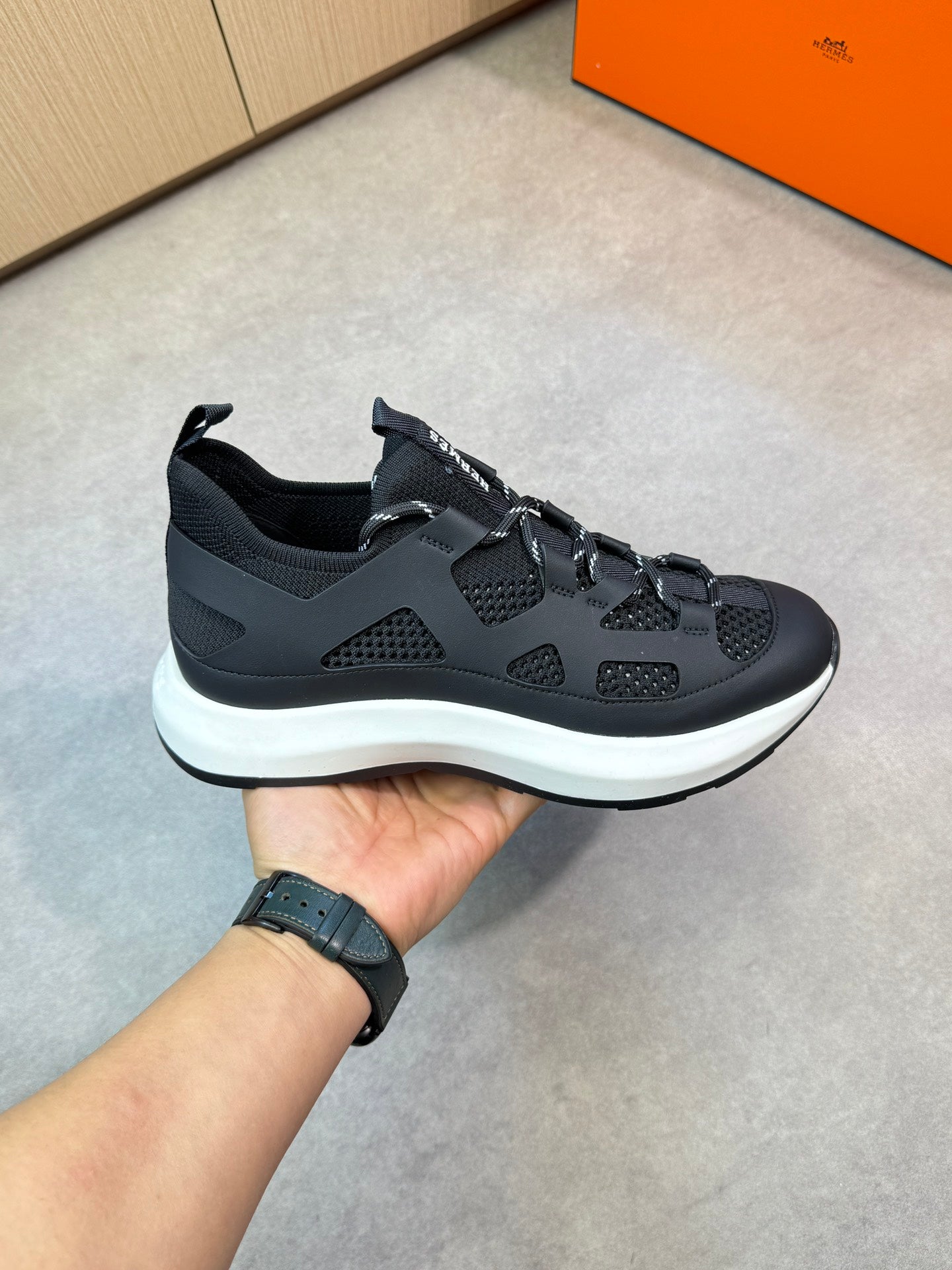 HM Men's Katana Sneaker Black Calfskin 606123