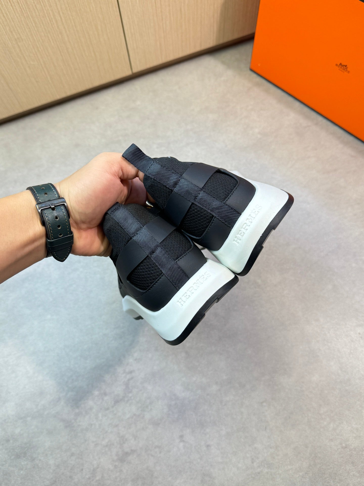 HM Men's Katana Sneaker Black Calfskin 606123