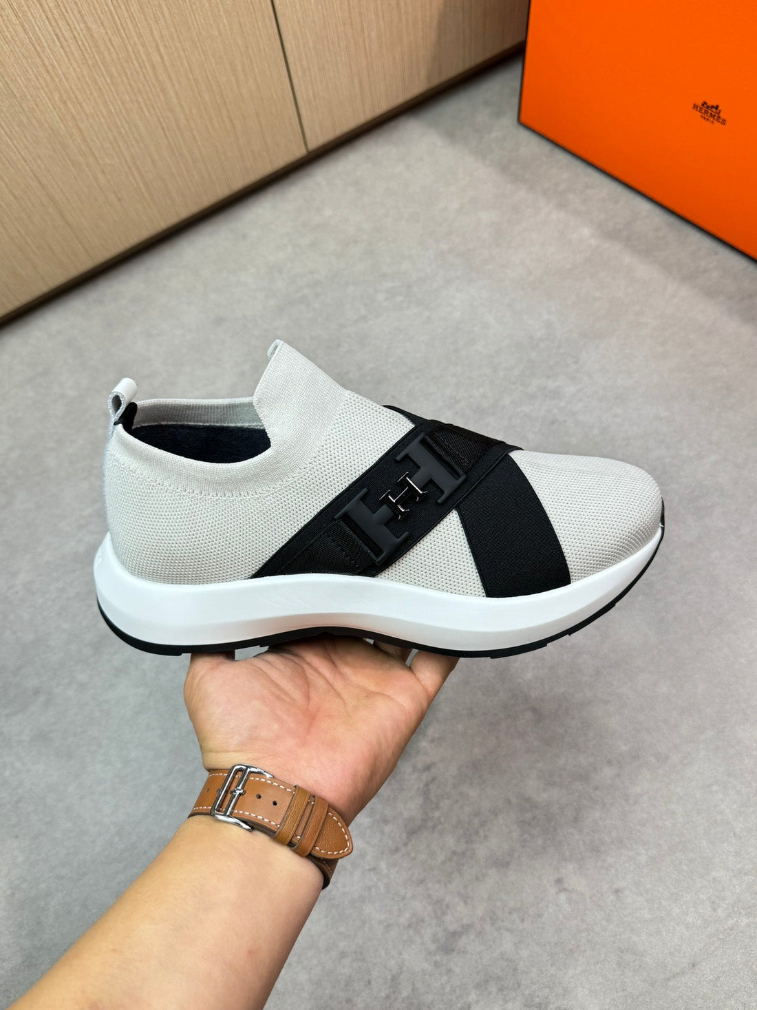 HM Men's Slip on Sneaker Black Knitted Fabric 643377