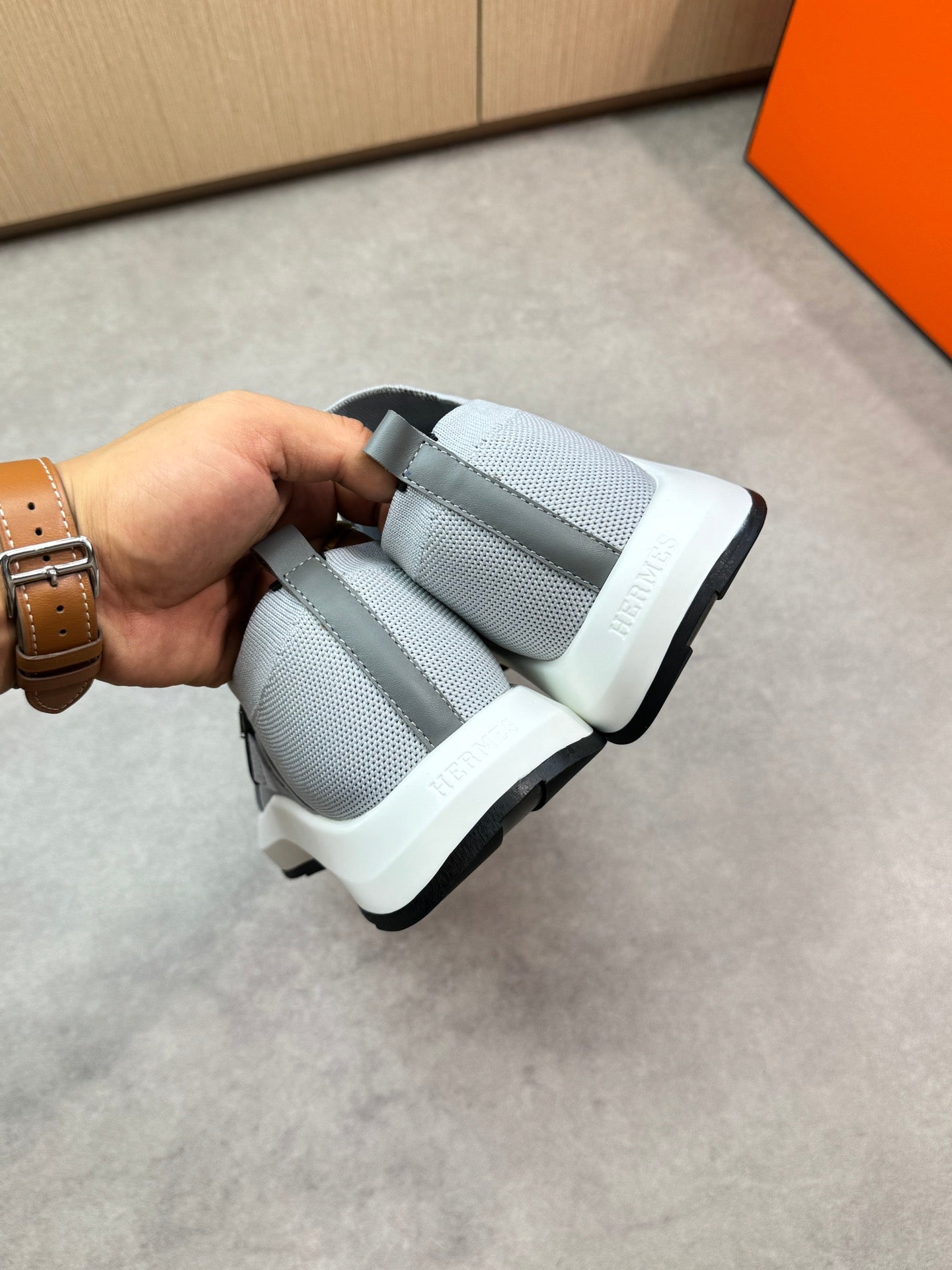 HM Men's Slip on Sneaker Grey Knitted Fabric 643379