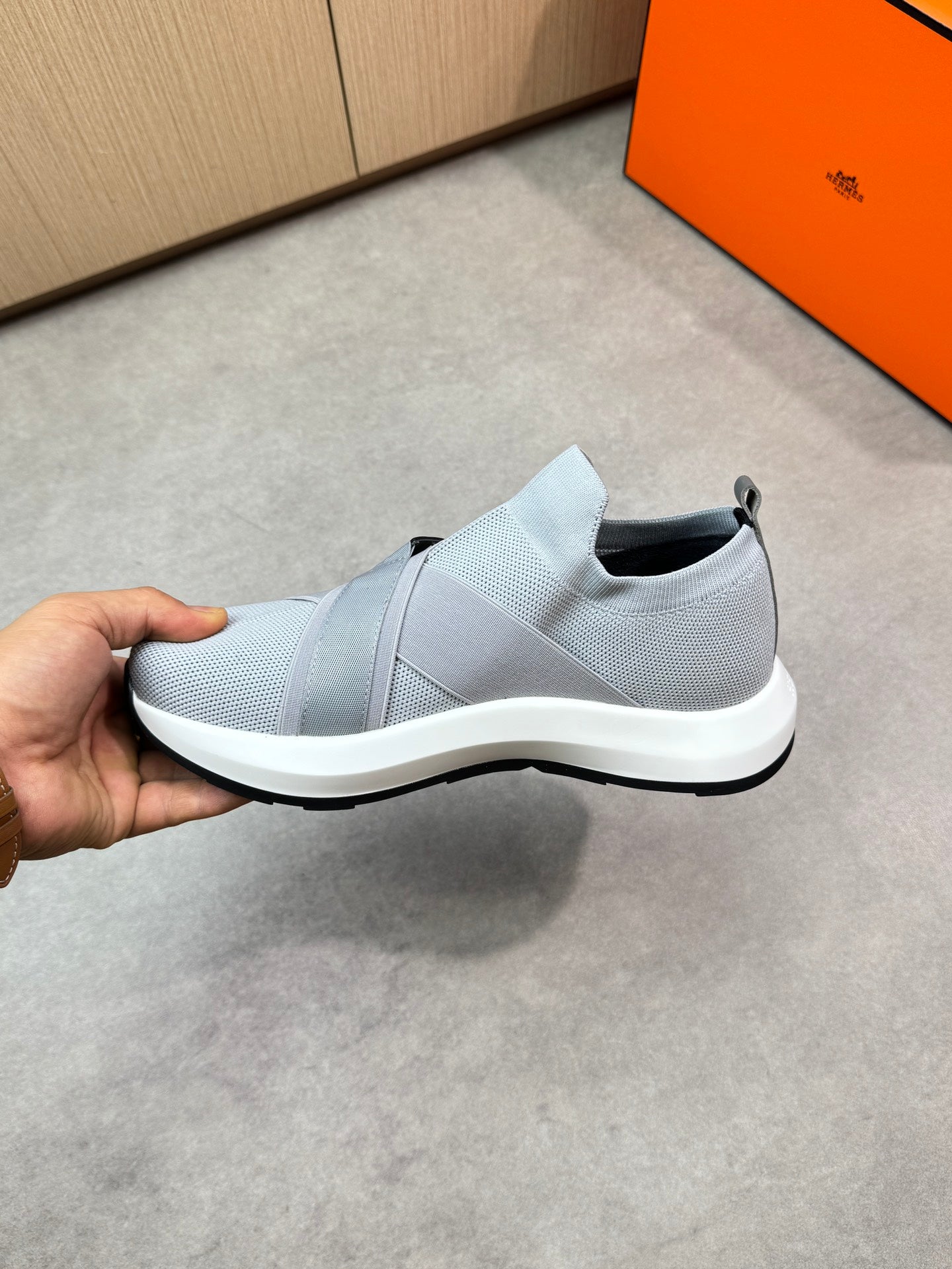 HM Men's Slip on Sneaker Grey Knitted Fabric 643379