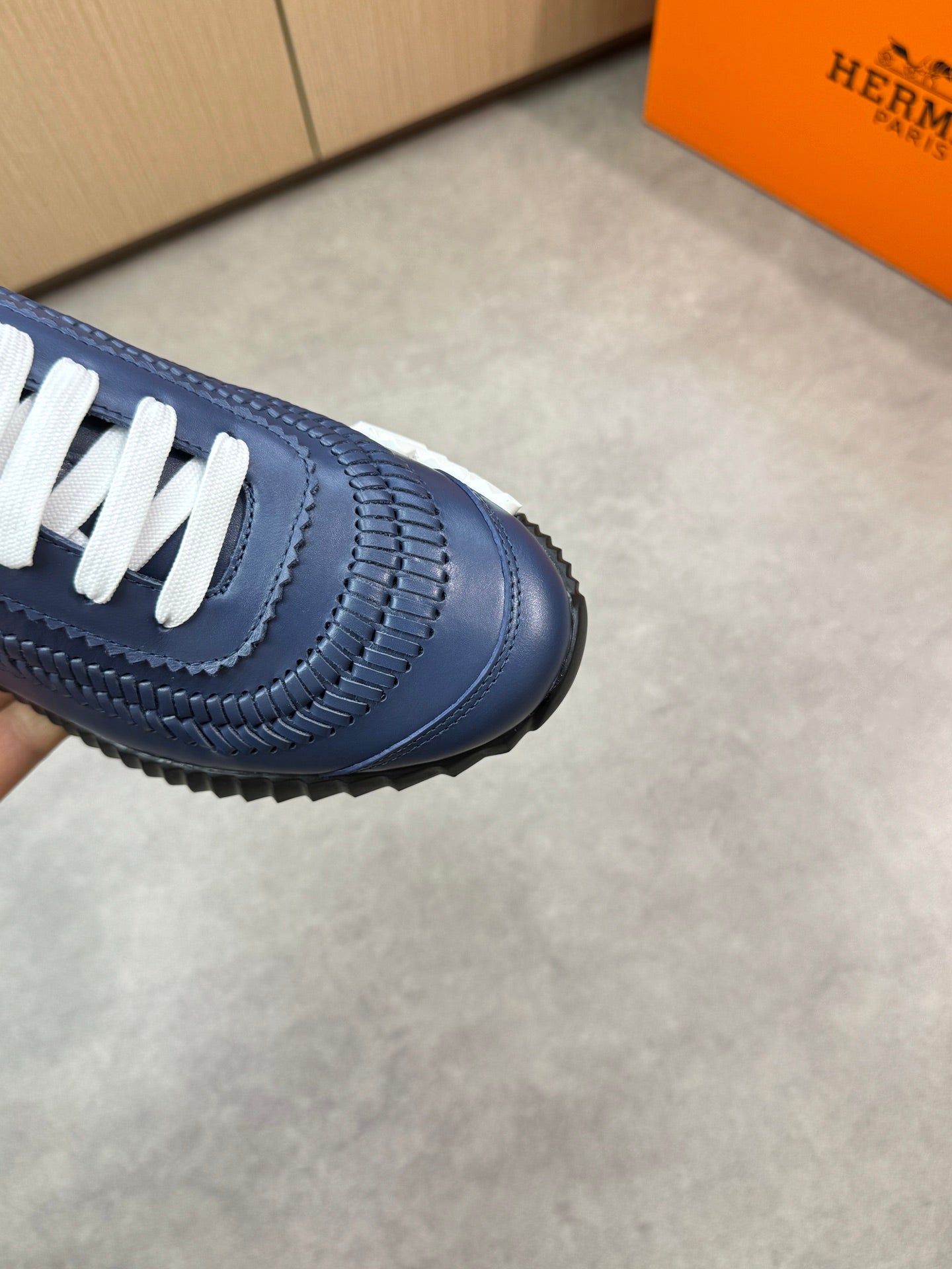 HM Men's Bouncing Sneaker Navy Blue Calfskin 696028