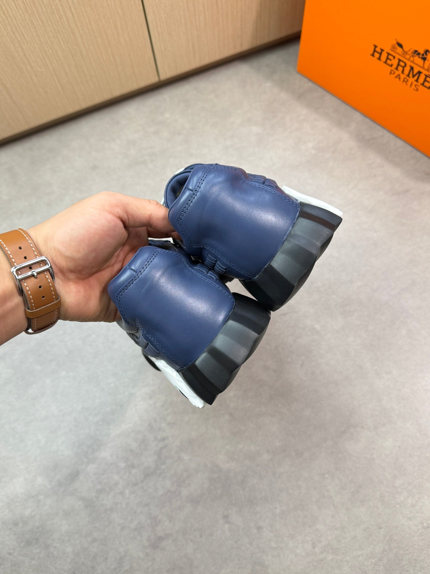 HM Men's Bouncing Sneaker Navy Blue Calfskin 696028