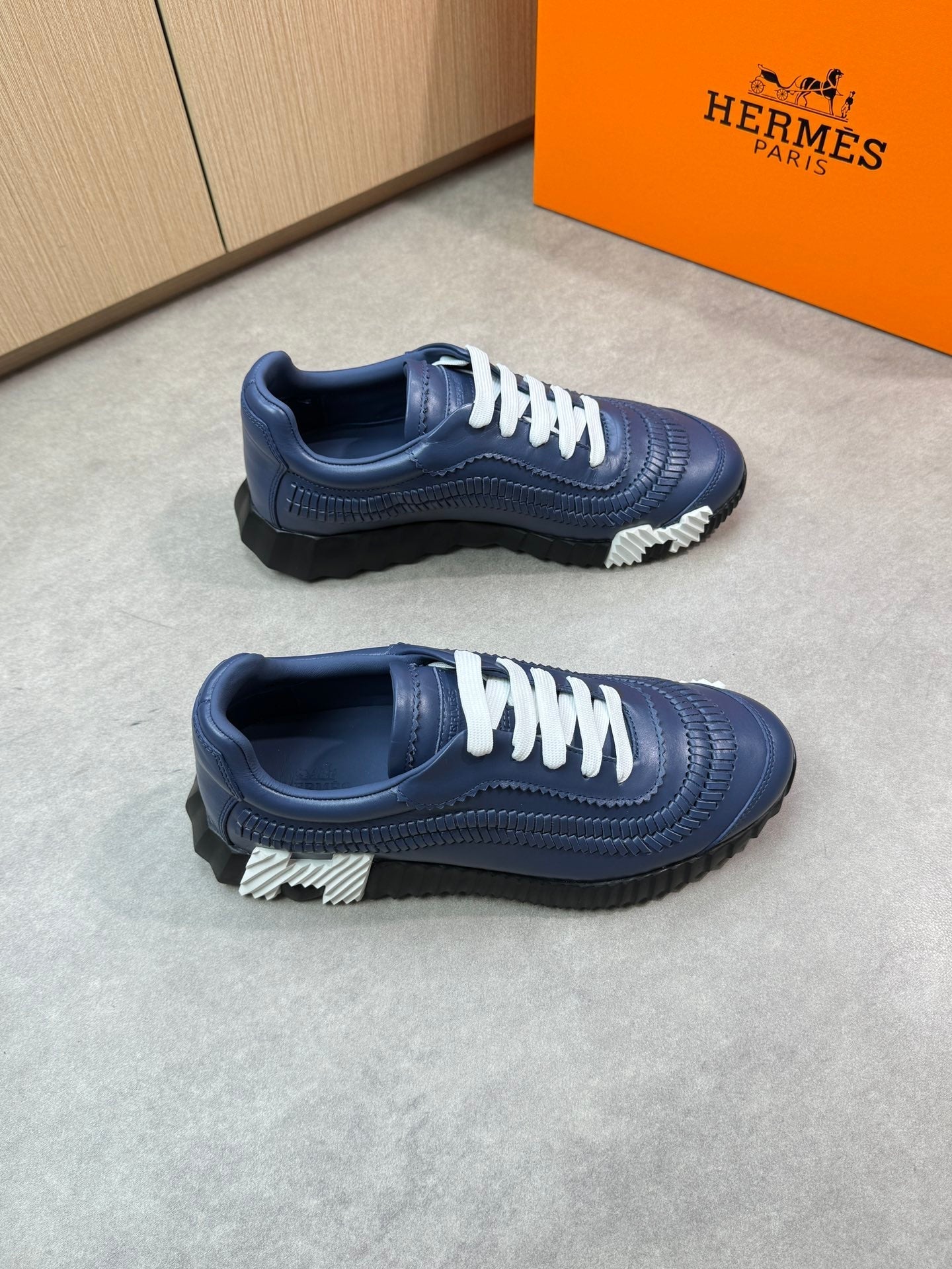 HM Men's Bouncing Sneaker Navy Blue Calfskin 696028