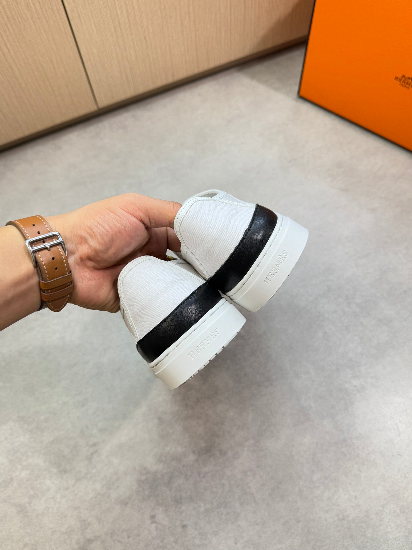 HM Men's Get Sneaker White Denim Calfskin 696209