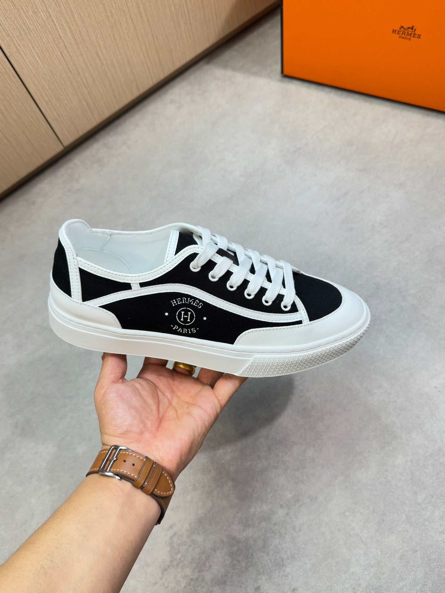 HM Men's Get Sneaker Black Denim Calfskin 696210