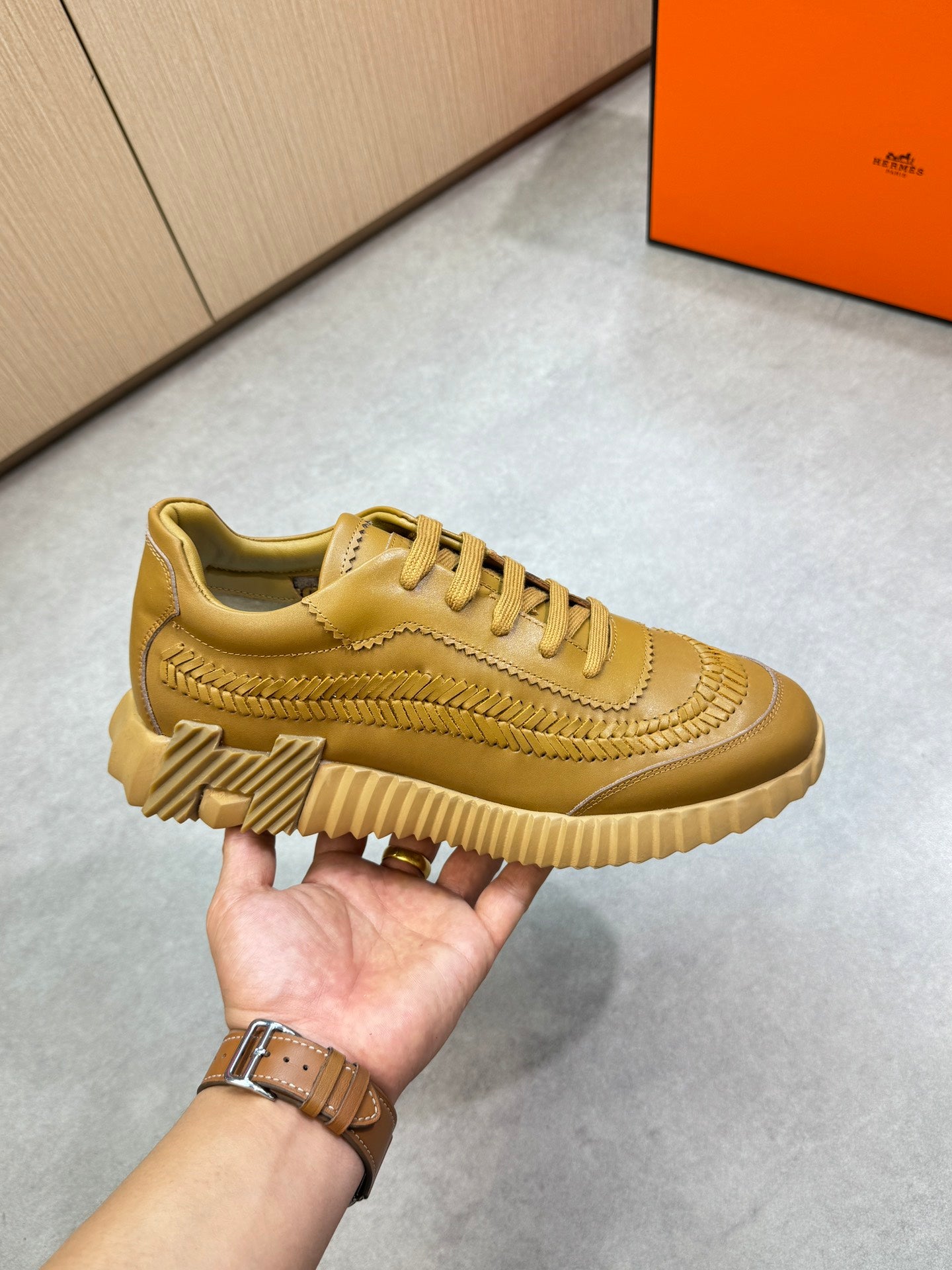 HM Men's Bouncing Sneaker Light Brown Calfskin 708235