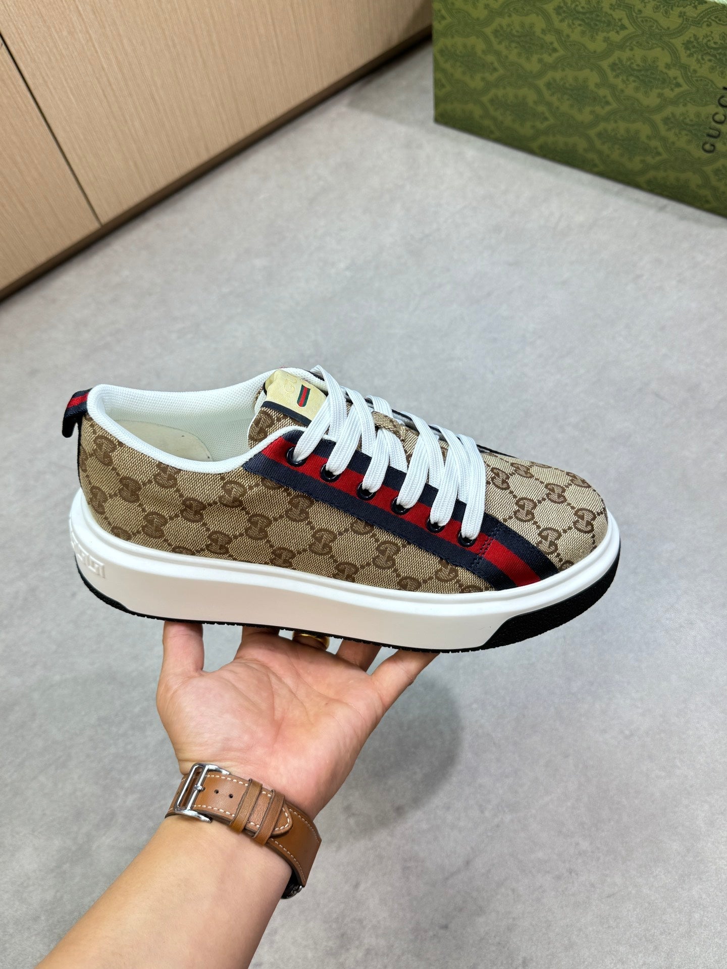 GG Men's Web Sneaker Brown Canvas 722443