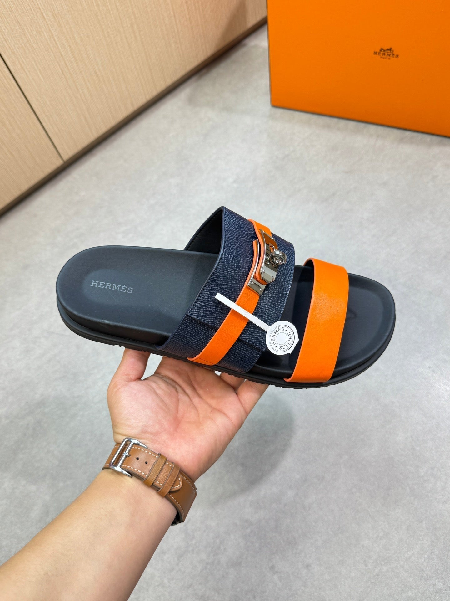 HM Men's Jackson Sandals Blue Orange Calfskin 722035