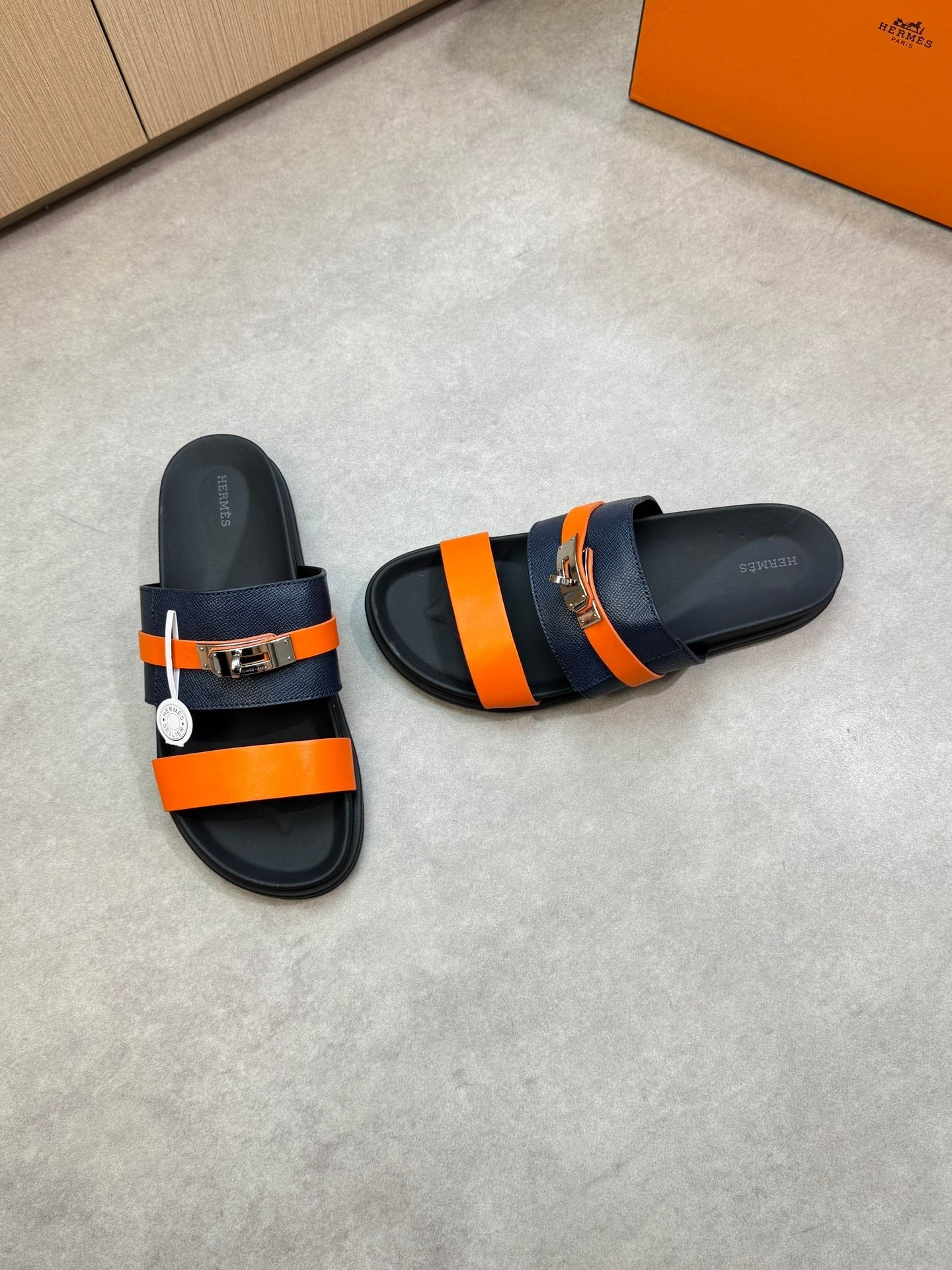 HM Men's Jackson Sandals Blue Orange Calfskin 722035