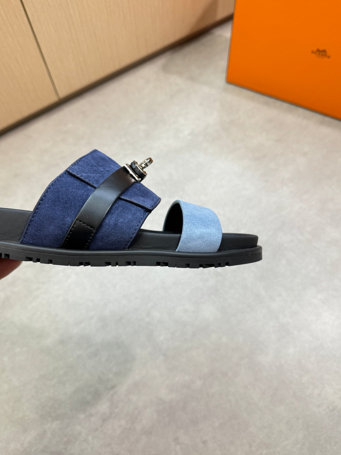 HM Men's Jackson Sandals Blue Calfskin Suede 722040