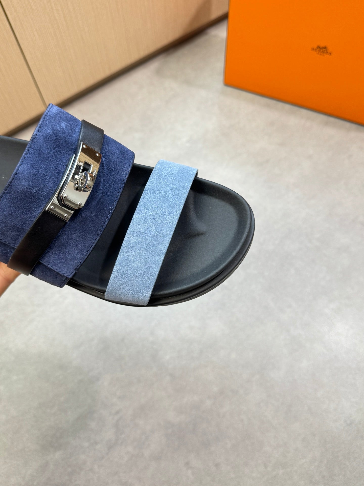 HM Men's Jackson Sandals Blue Calfskin Suede 722040