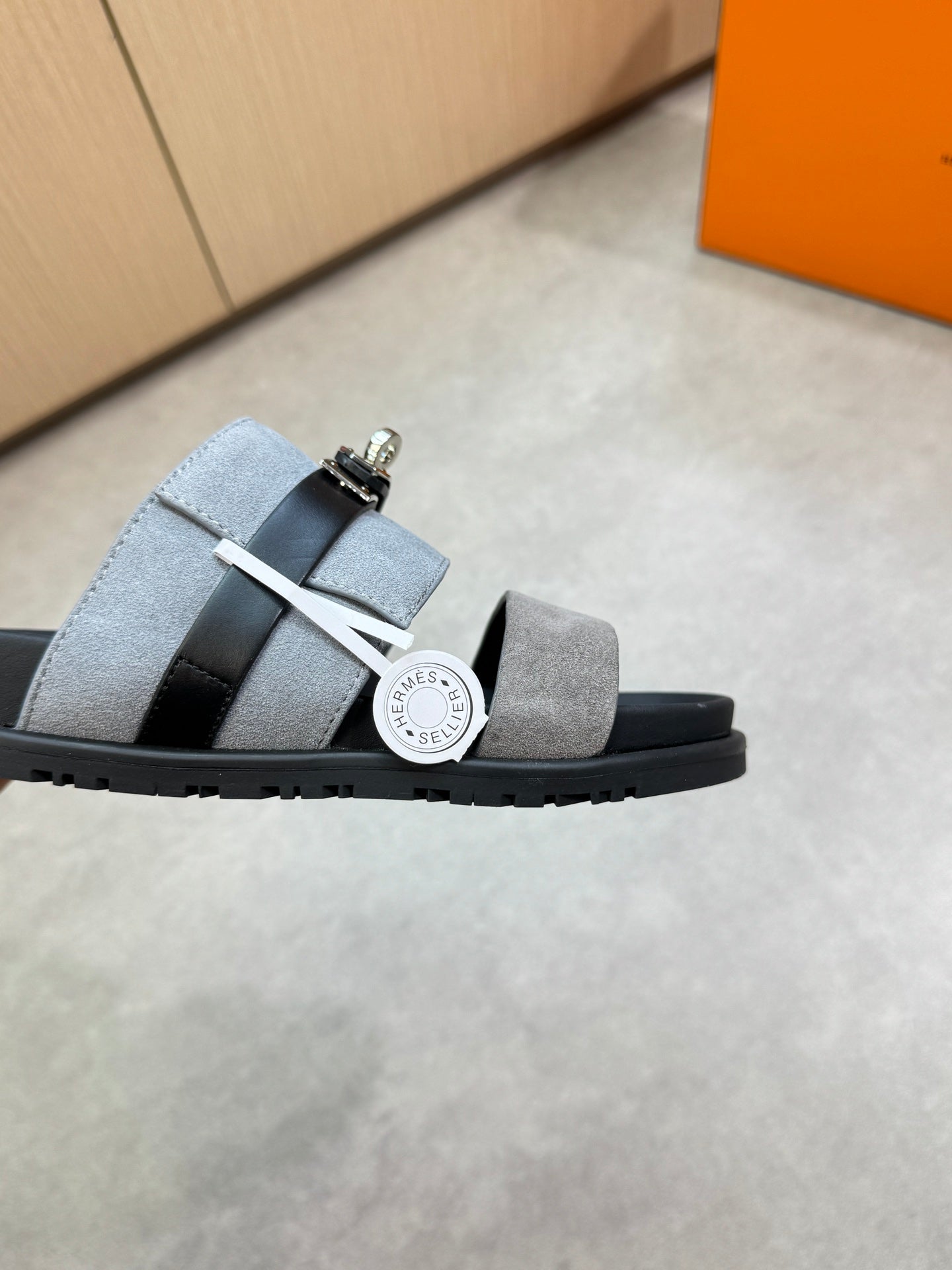 HM Men's Jackson Sandals Grey Calfskin Suede 722041