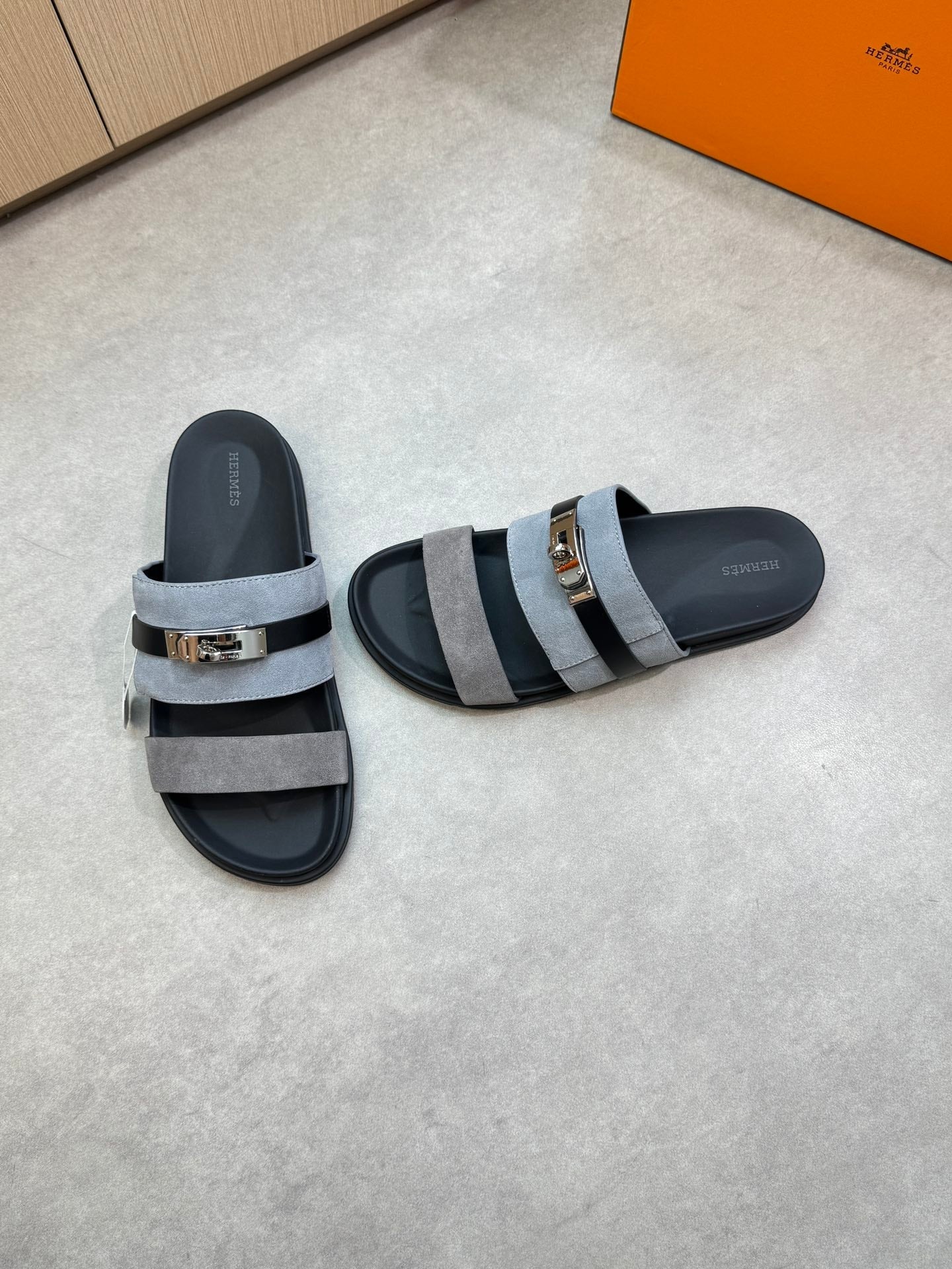 HM Men's Jackson Sandals Grey Calfskin Suede 722041