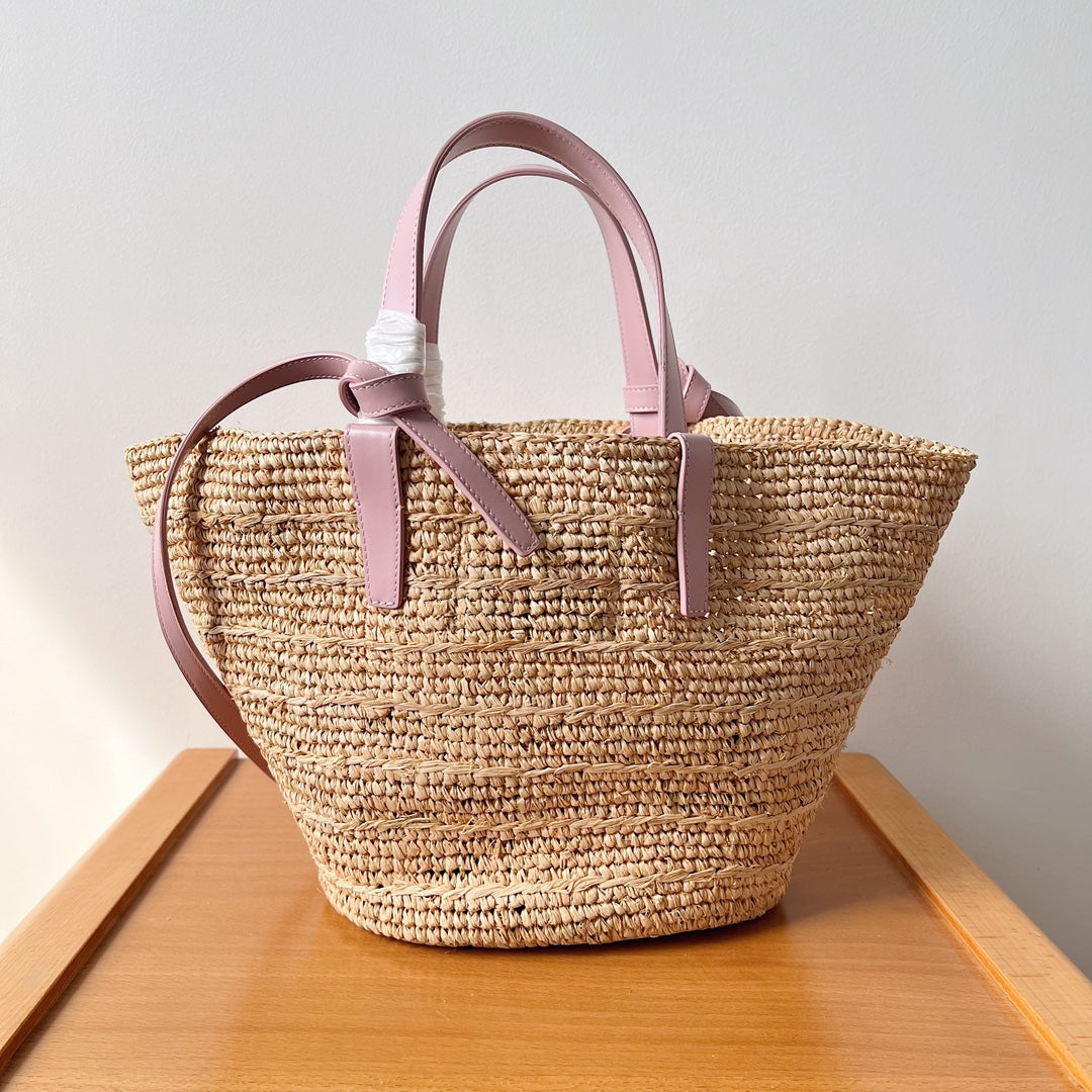 Celine Teen Supple Classic Panier 22cm Pink Calfskin Beige Raffia