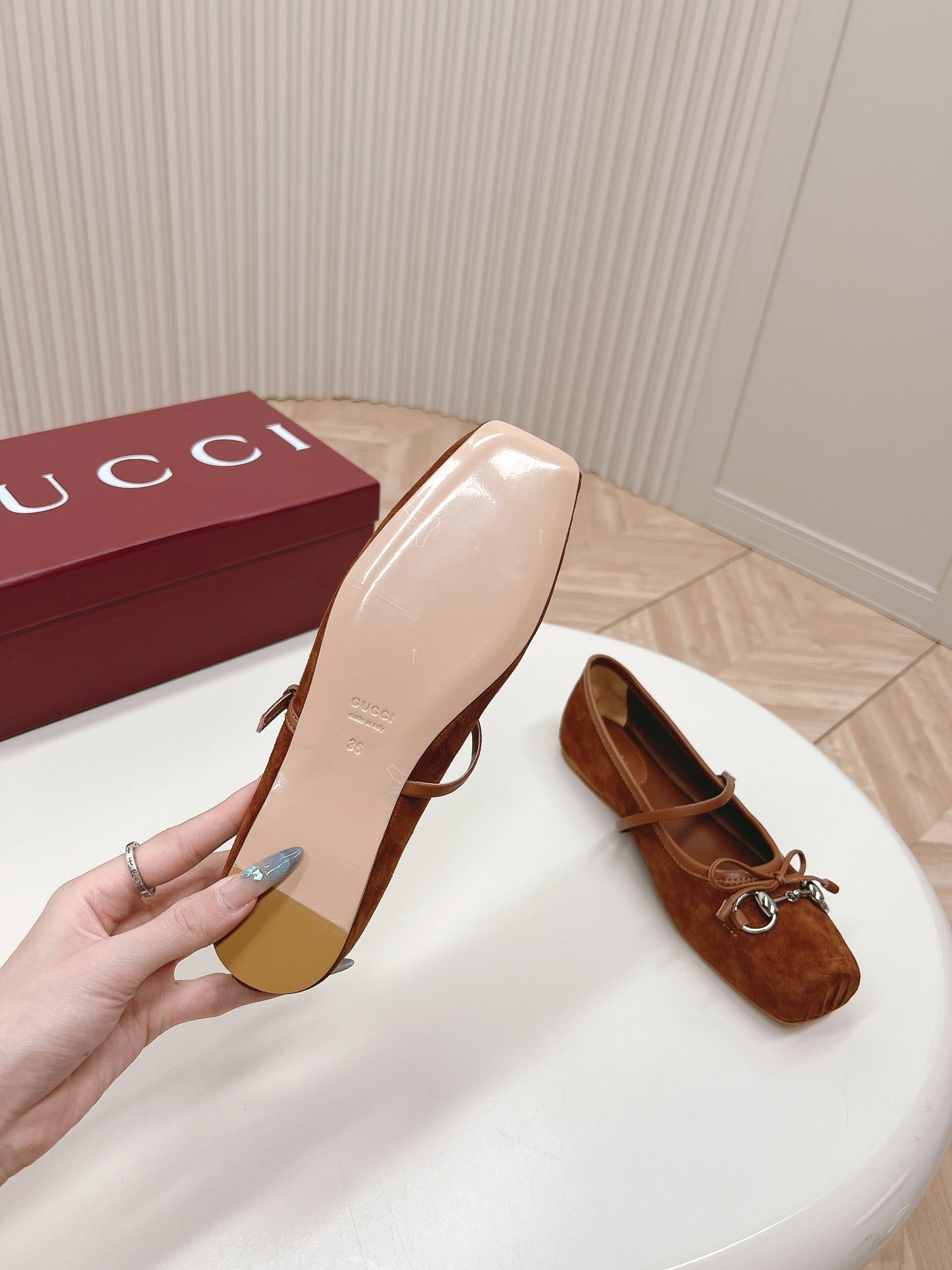 GG BALLET FLAT BROWN SUEDE