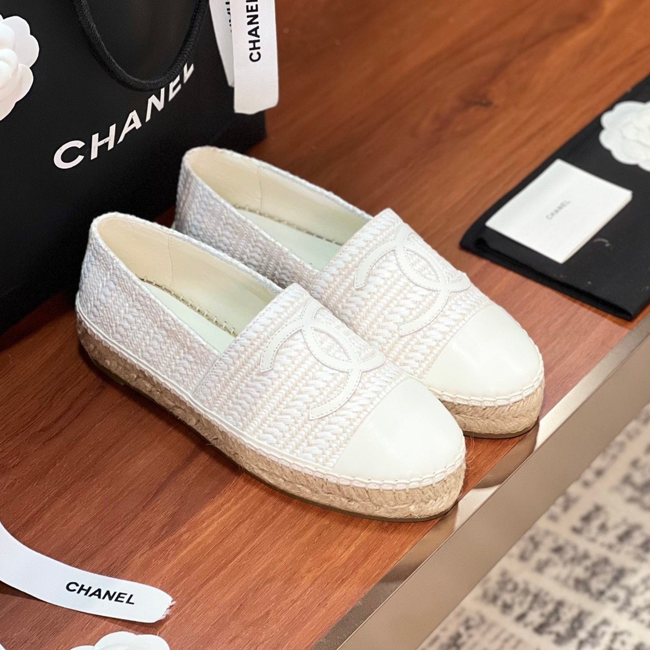 cc espadrilles white woolen cloth white lambskin