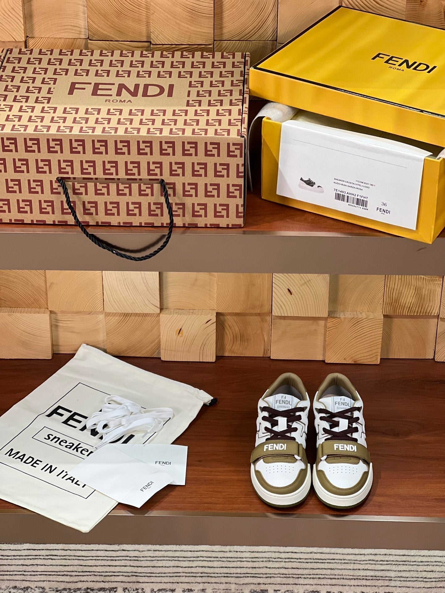 FENDI MATCH IN WHITE MIX OLIVE CALFSKIN