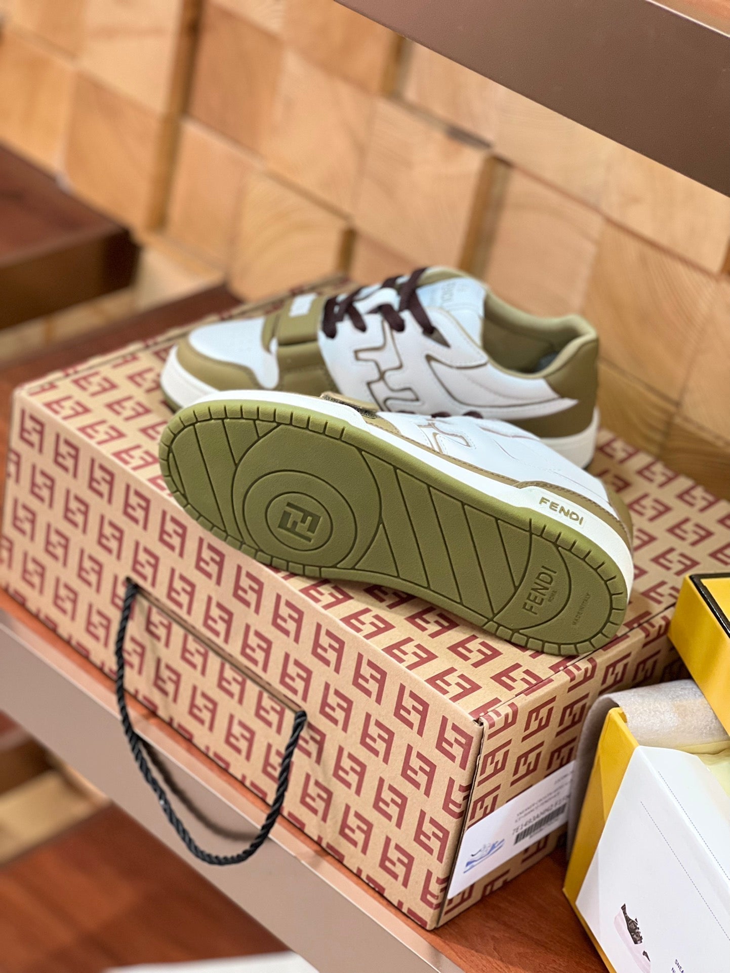 FENDI MATCH IN WHITE MIX OLIVE CALFSKIN