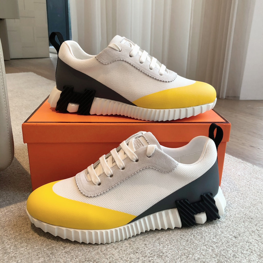 HM Men's 25 Bouncing Sneaker White Yellow Mesh Cowhide 639249
