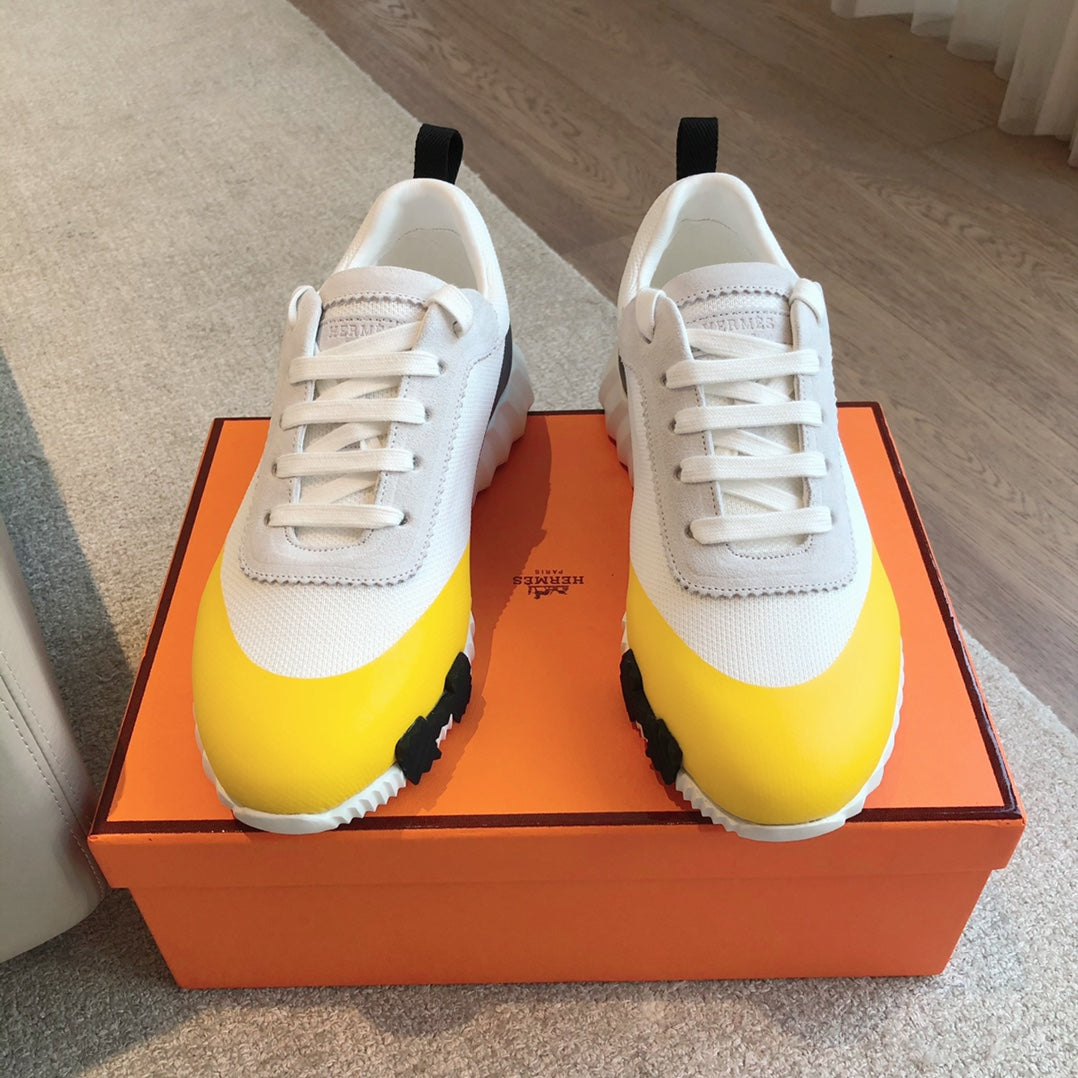 HM Men's 25 Bouncing Sneaker White Yellow Mesh Cowhide 639249