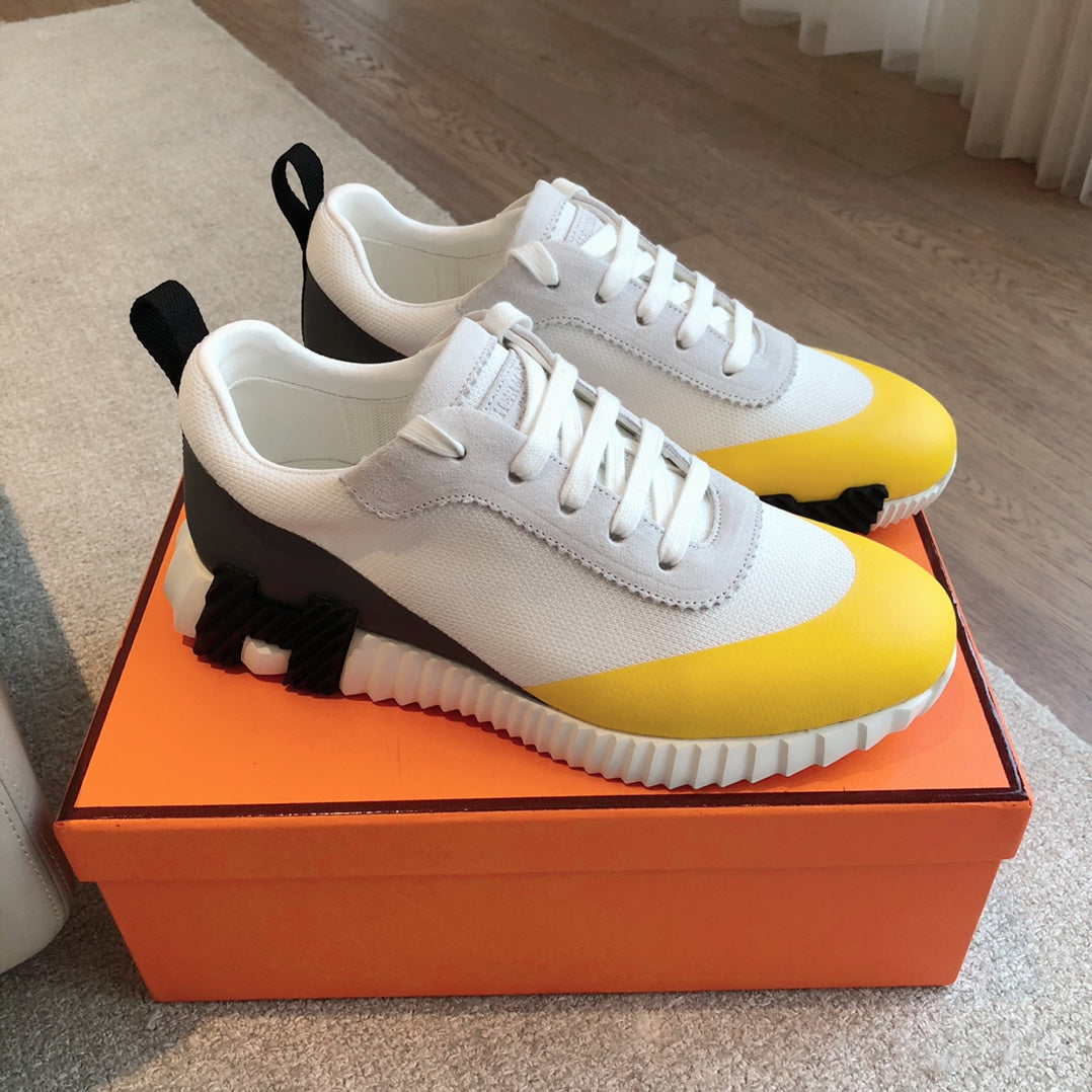 HM Men's 25 Bouncing Sneaker White Yellow Mesh Cowhide 639249