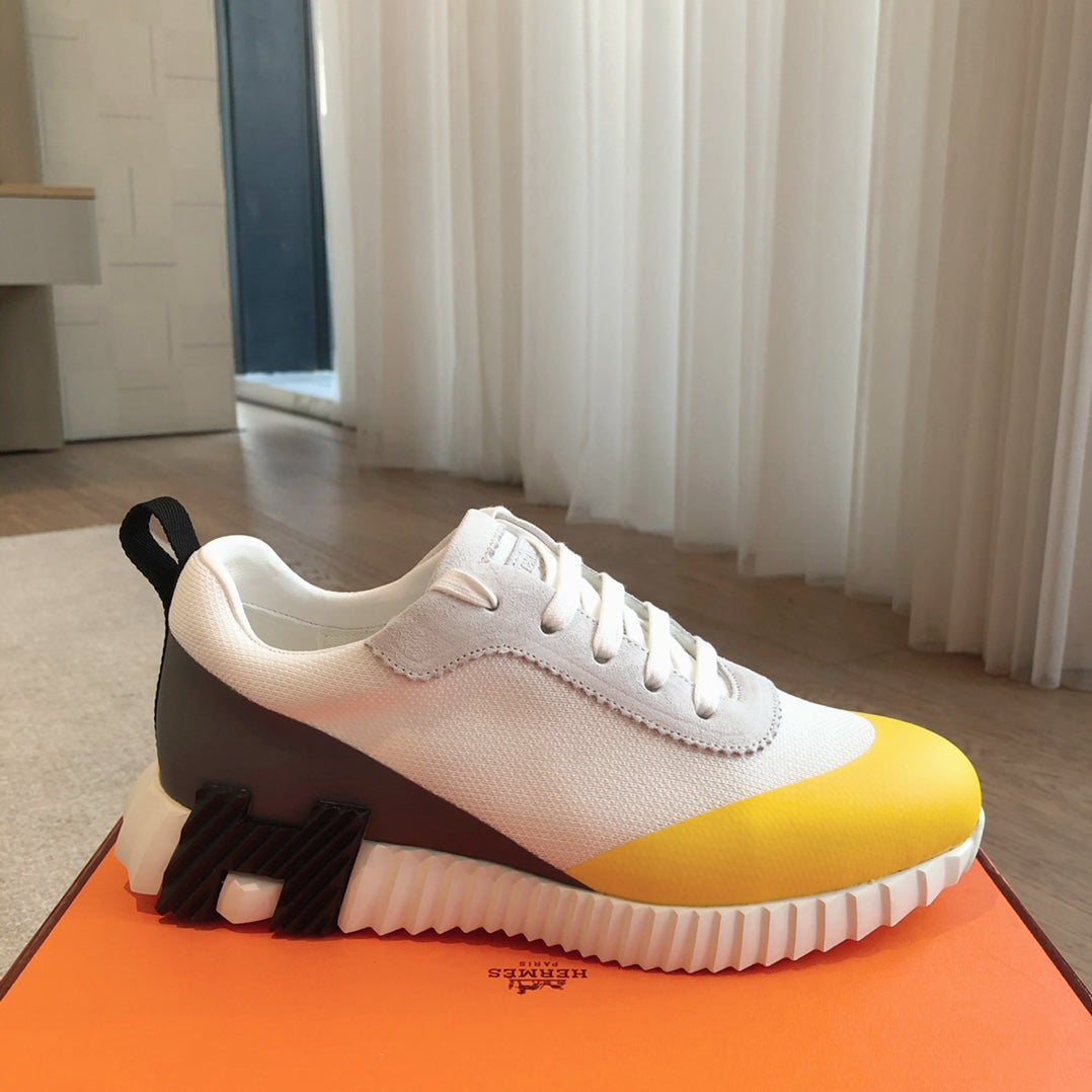 HM Men's 25 Bouncing Sneaker White Yellow Mesh Cowhide 639249