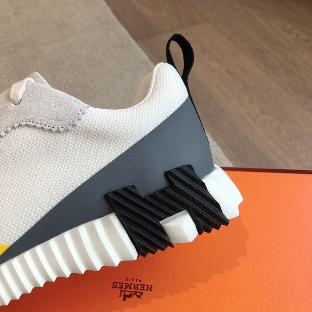 HM Men's 25 Bouncing Sneaker White Yellow Mesh Cowhide 639249