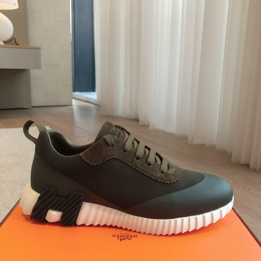 HM Men's 25 Bouncing Sneaker Dark Green Mesh Cowhide 639252