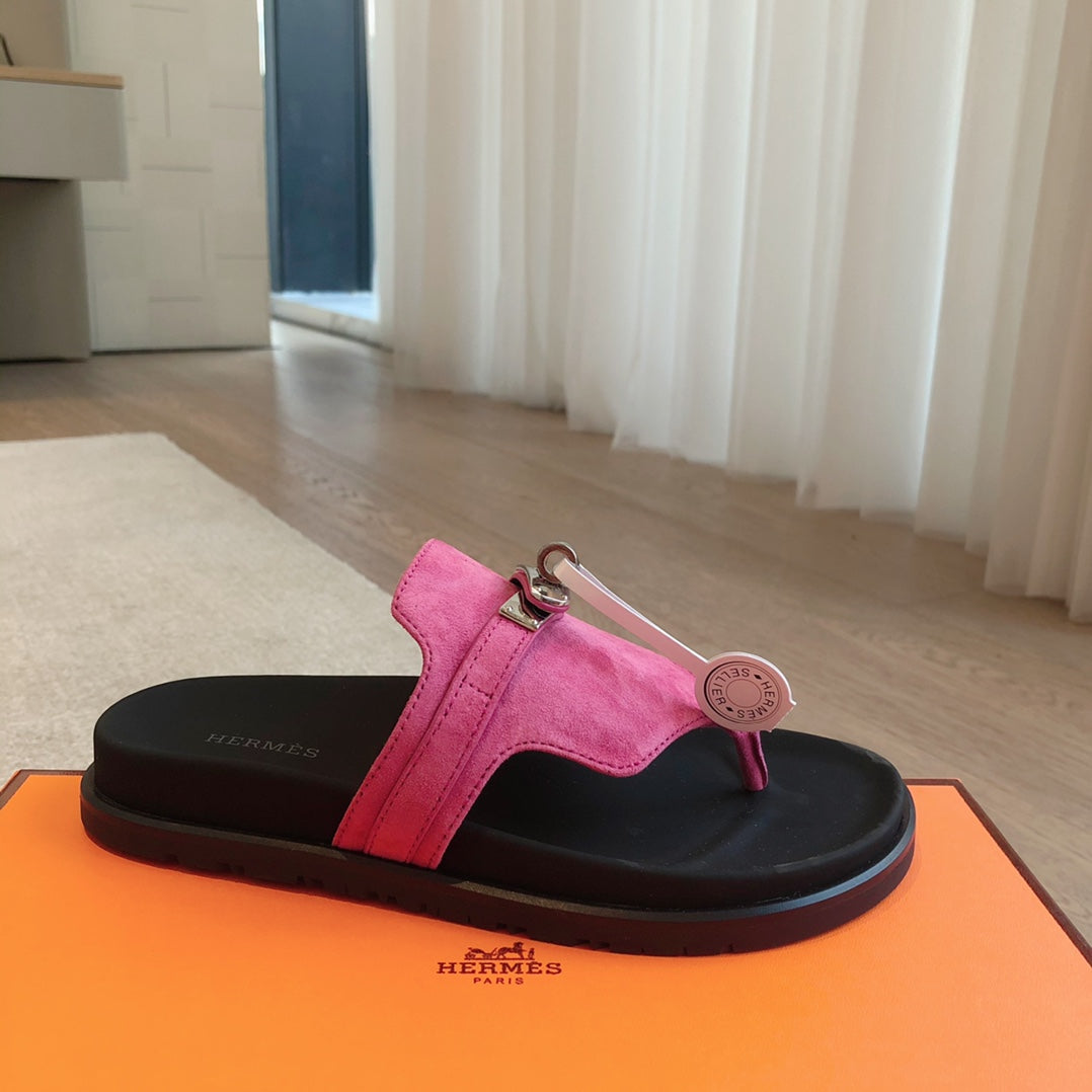 Empire Sandal Black Lambskin Hot Pink Suede Goatskin